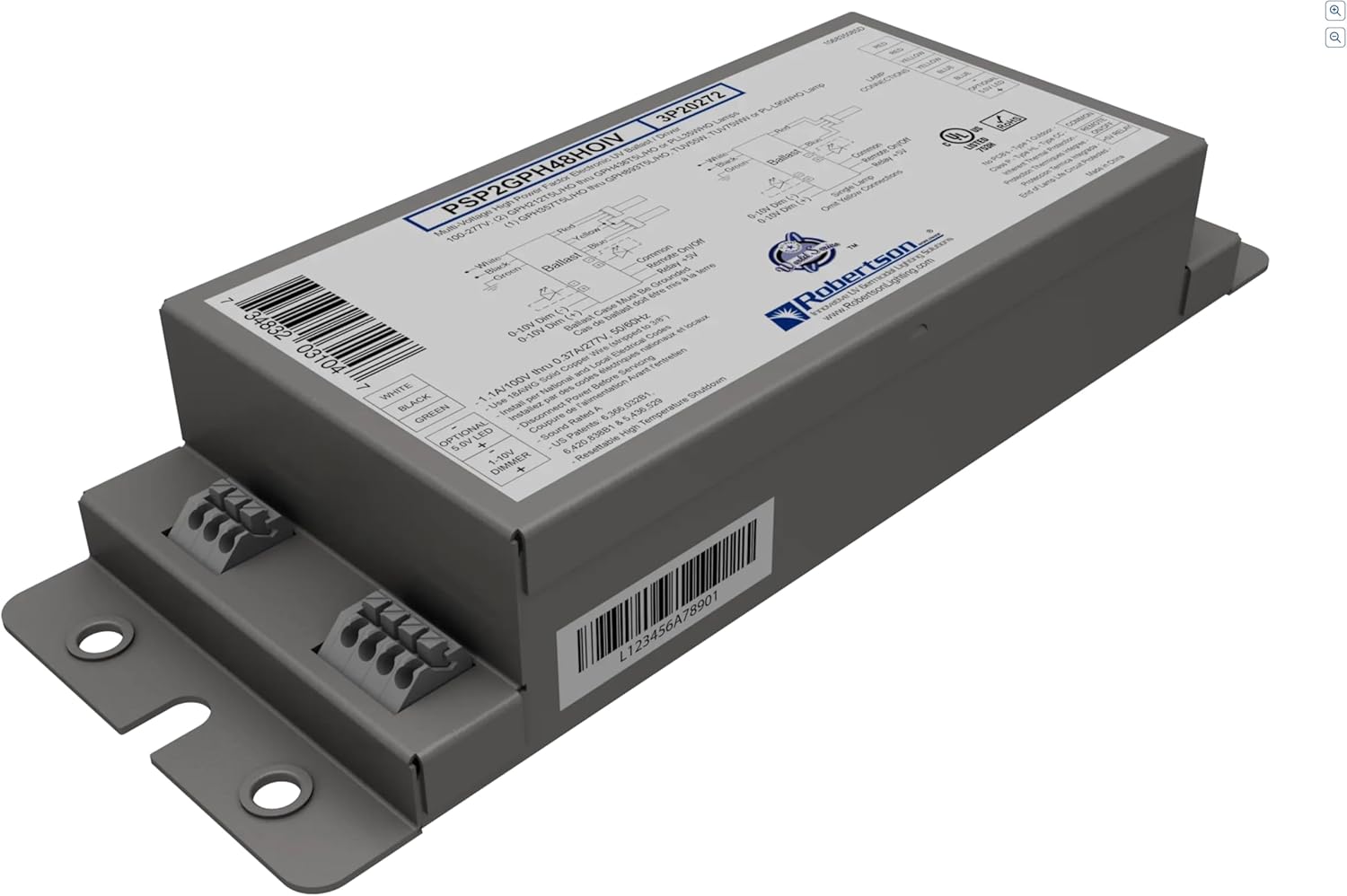 Robertson PSP2GPH48HOIV Electronic Ballast, 800mA, 100-277V, for 1 or 2 18W-95W HO Preheat lamps, Remote On/Off, Dimming, Qty 1 (3P20272)