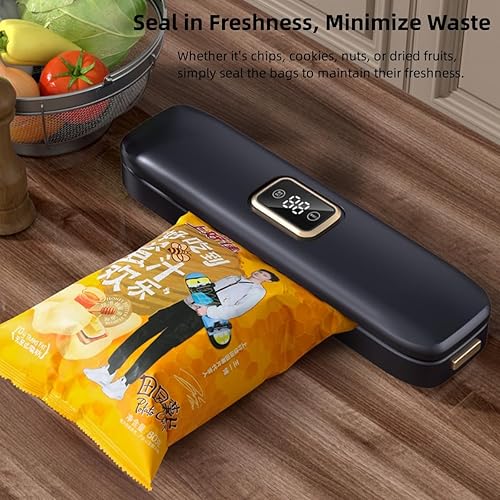 Miniatura 9 de Máquina selladora al vacío, 60 KPa de succión de alimentos al vacío con kits de inicio con 10 bolsas, sellador al vacío automático para