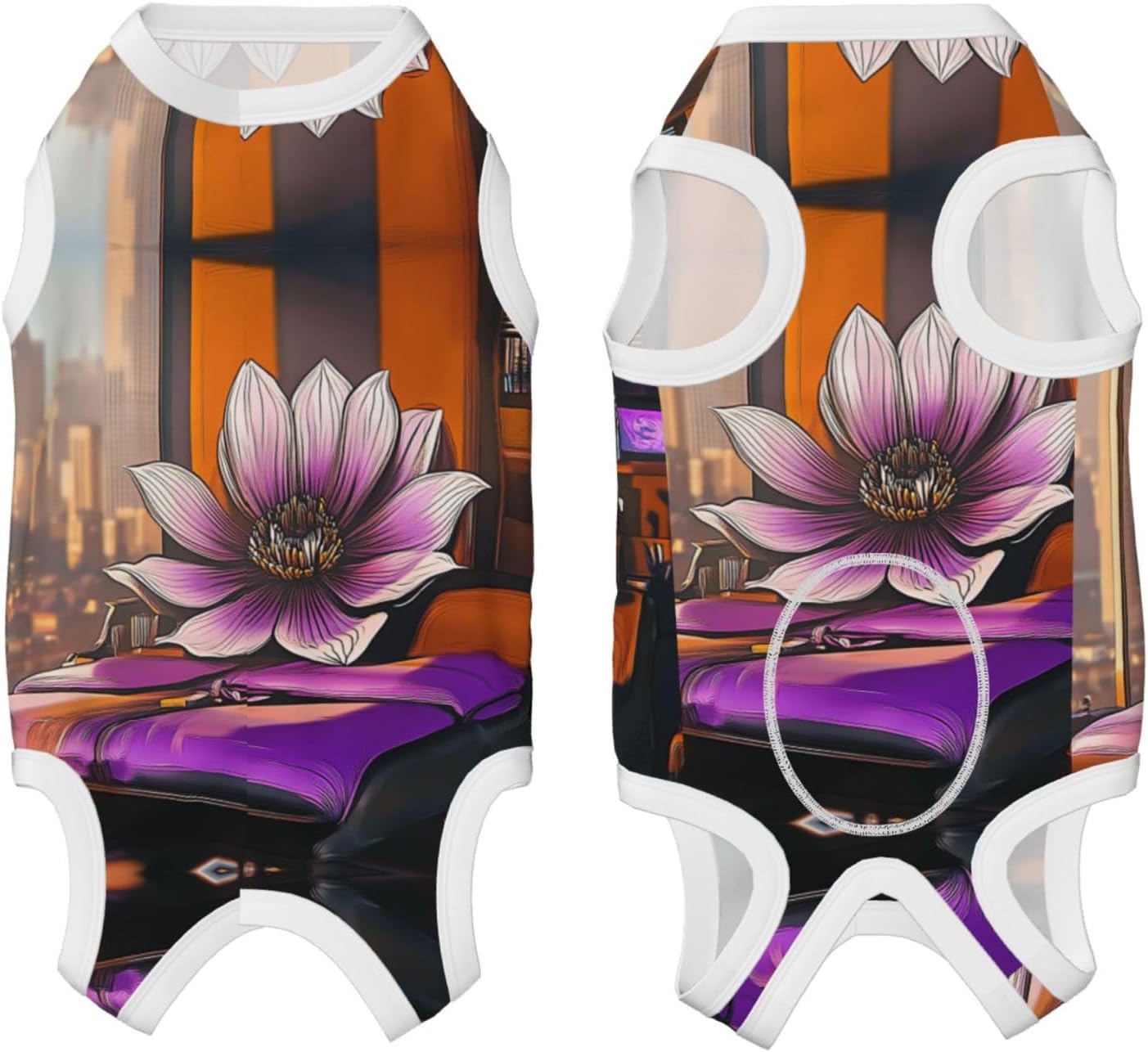 Lotus Flowers in The Room Custom Patterned Surgery Suit for Dogs Cat- Post-Surgery Recovery, Wound Care, and Anxiety Relief - Soft Cotton Dog Pajamas with Full Belly Coverage Medium