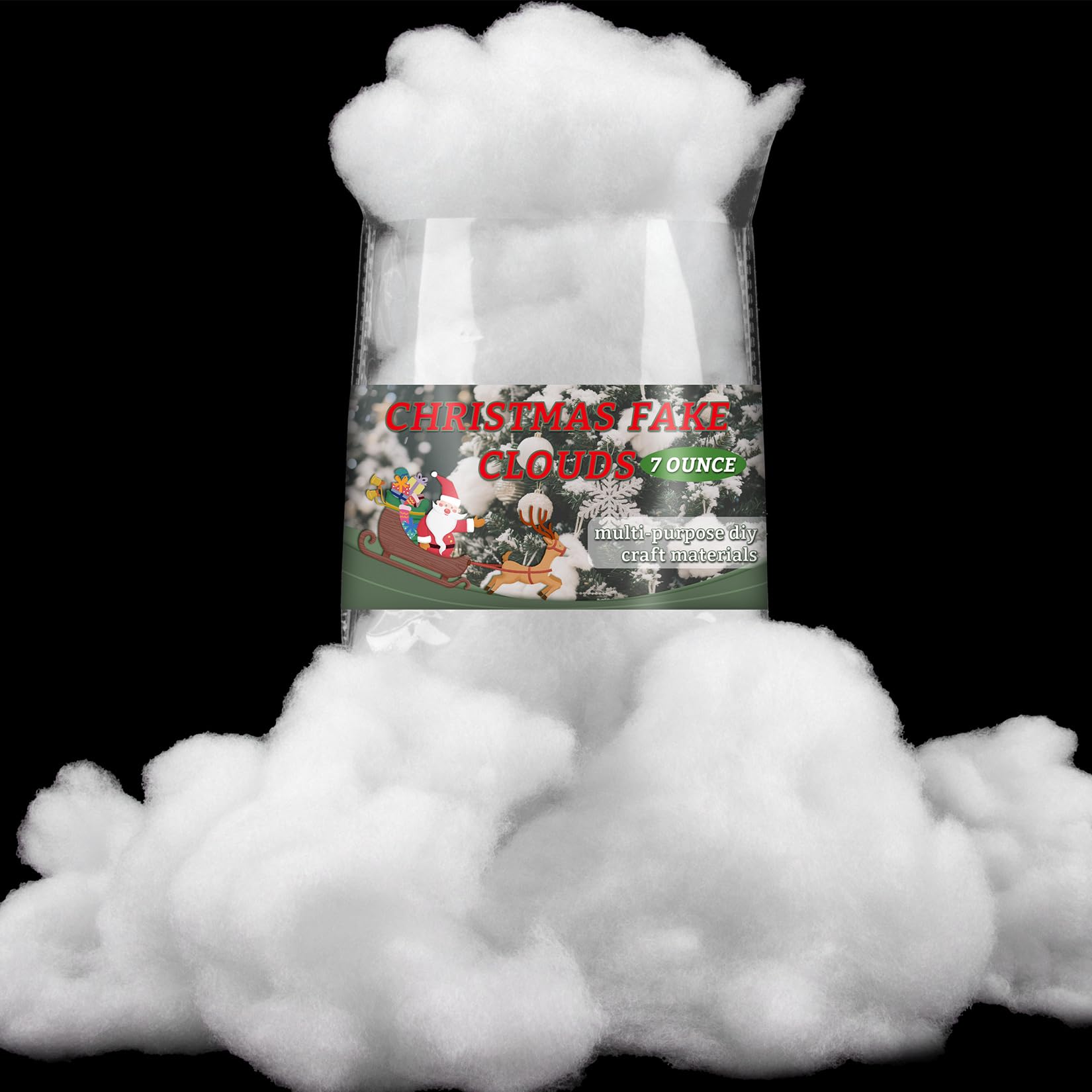 RAINFLOW 7 Ounce Christmas Fake Snow Cotton - Artificial Snow Stuffing White Fluff for Crafts | Indoor Christmas Tree, Winter Village and Home Decor 200g