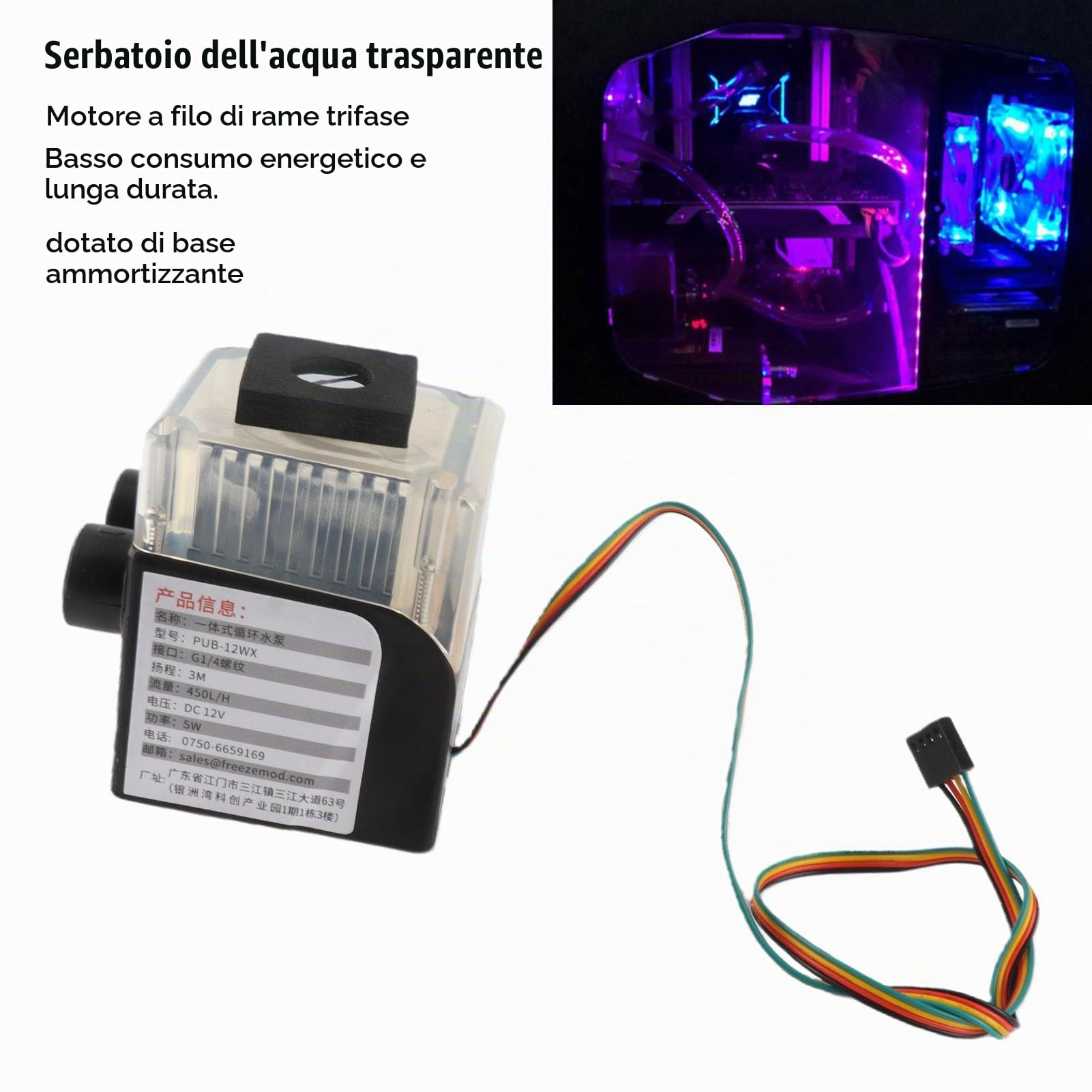 Pompa Di Raffreddamento Ad Acqua Del Computer, Pompa Di Raffreddamento Del PC Fai Da Te Ultra Silenziosa Filettatura G1/4 Connettore 12V 4 Pin 450L/H Display a Temperatura Pompa 'acqua(Nero)