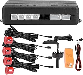 Sistema de detector de estacionamento alternativo de transmissão de voz em inglês para carro com 4 sensores de radar vermelho para sensor de estacionamento reserva