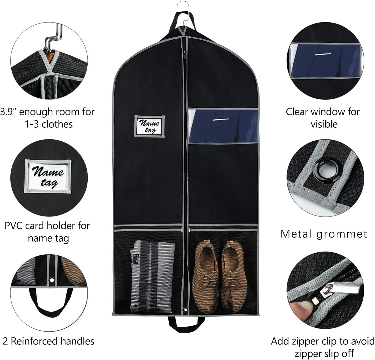 Portatrajes Funda Traje Bolsas Para Ropa, Bolsas De Viaje Para Trajes, Funda De Traje Con Fuelle De 4 Pulgadas Para Almacenamiento En Armario Con Asas Para Abrigos, Chaquetas Y Vestidos, 2 Uds. Funda