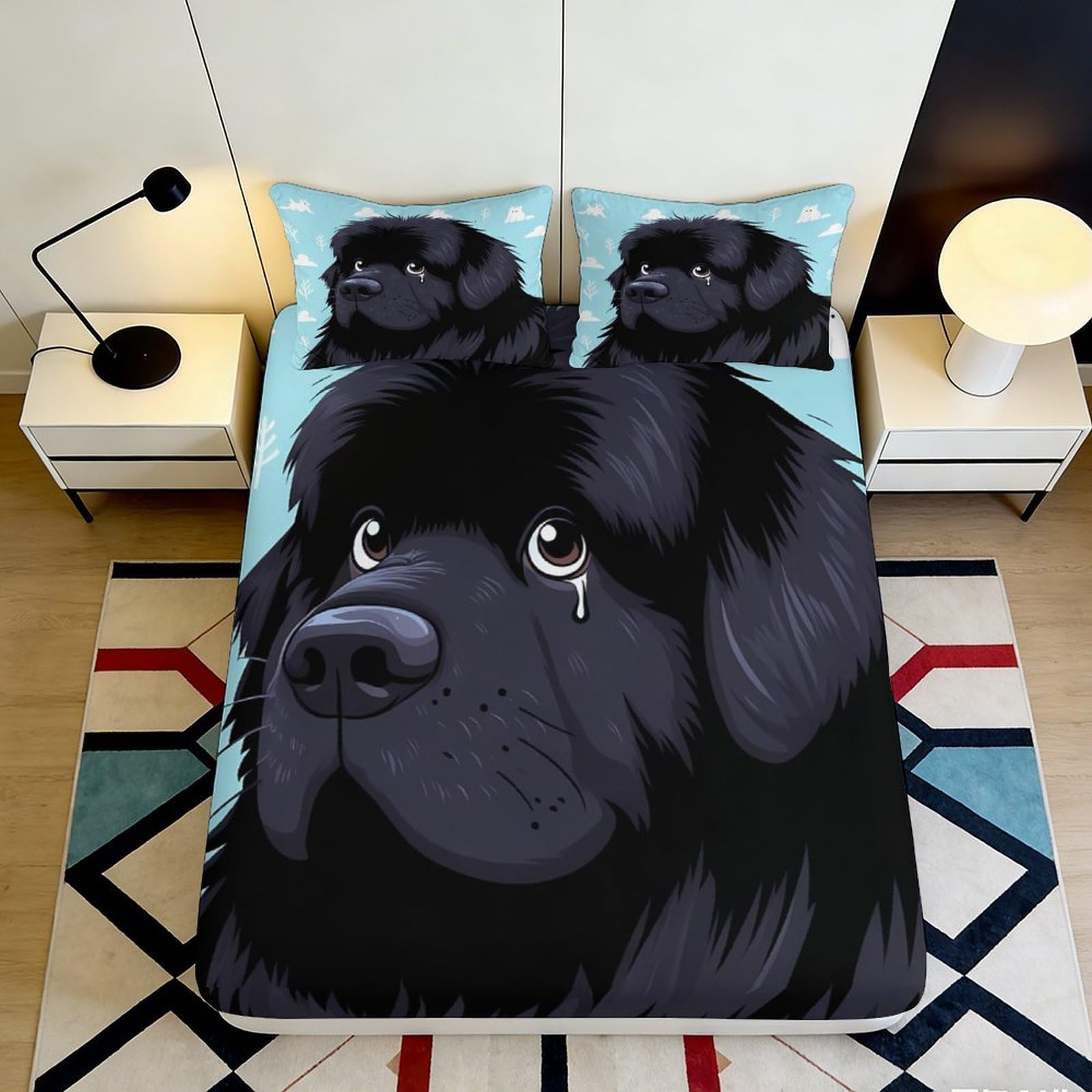 3D Printed Cartoon Dog Fitted Sheet Microfiber Non-Slip Deep Pocket Pet Theme Bedroom Bedding Cartoon Dog Mattress Fitted Cover Washable Full Wrap for All Ages120 120x200x25cm