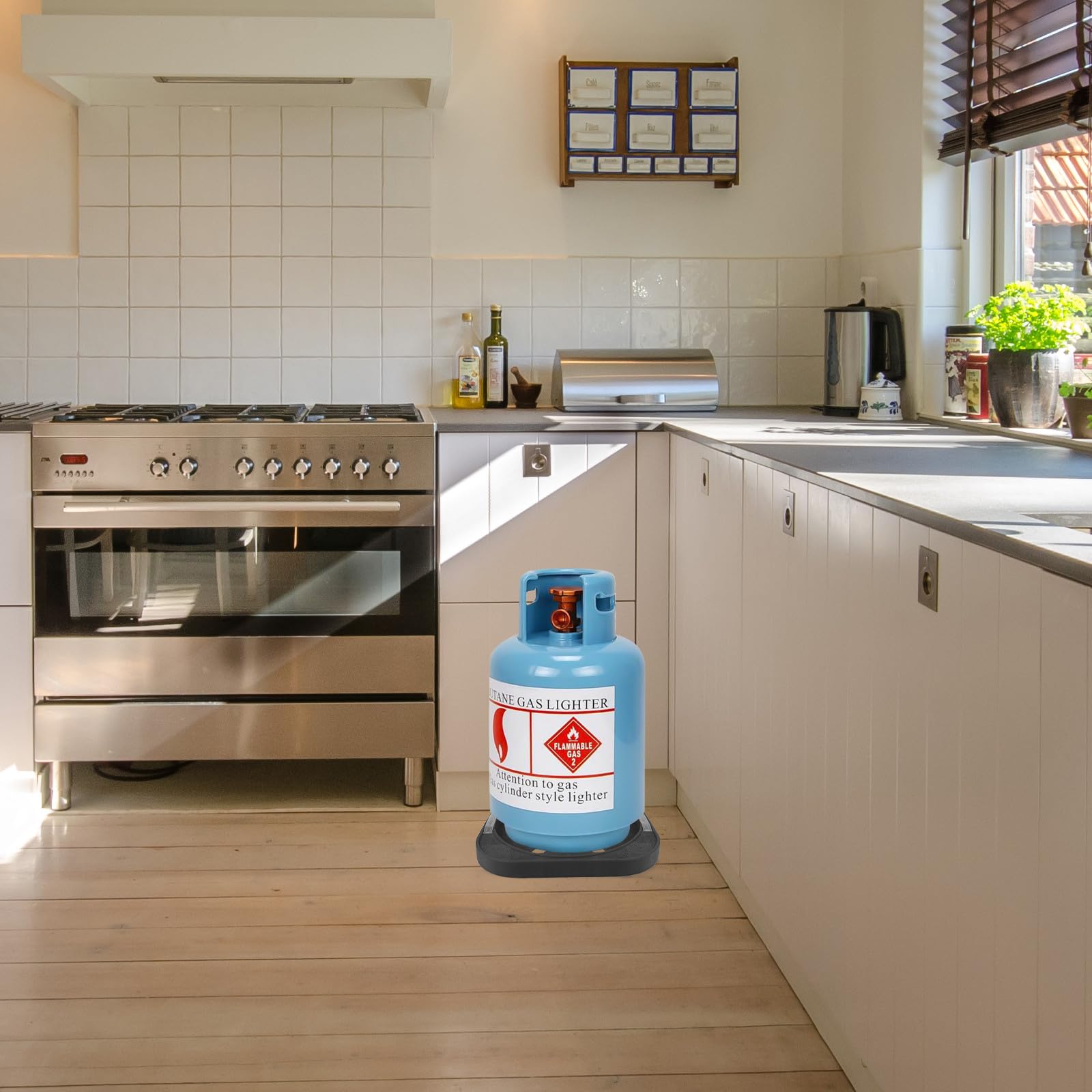 Generico Mobile Bombola Gas Esterno Vassoio Rotondo in Plastico e Acciaio Inossidabile, Base Stabile per Serbatoio Gas per Cucine Familiari e Ristoranti