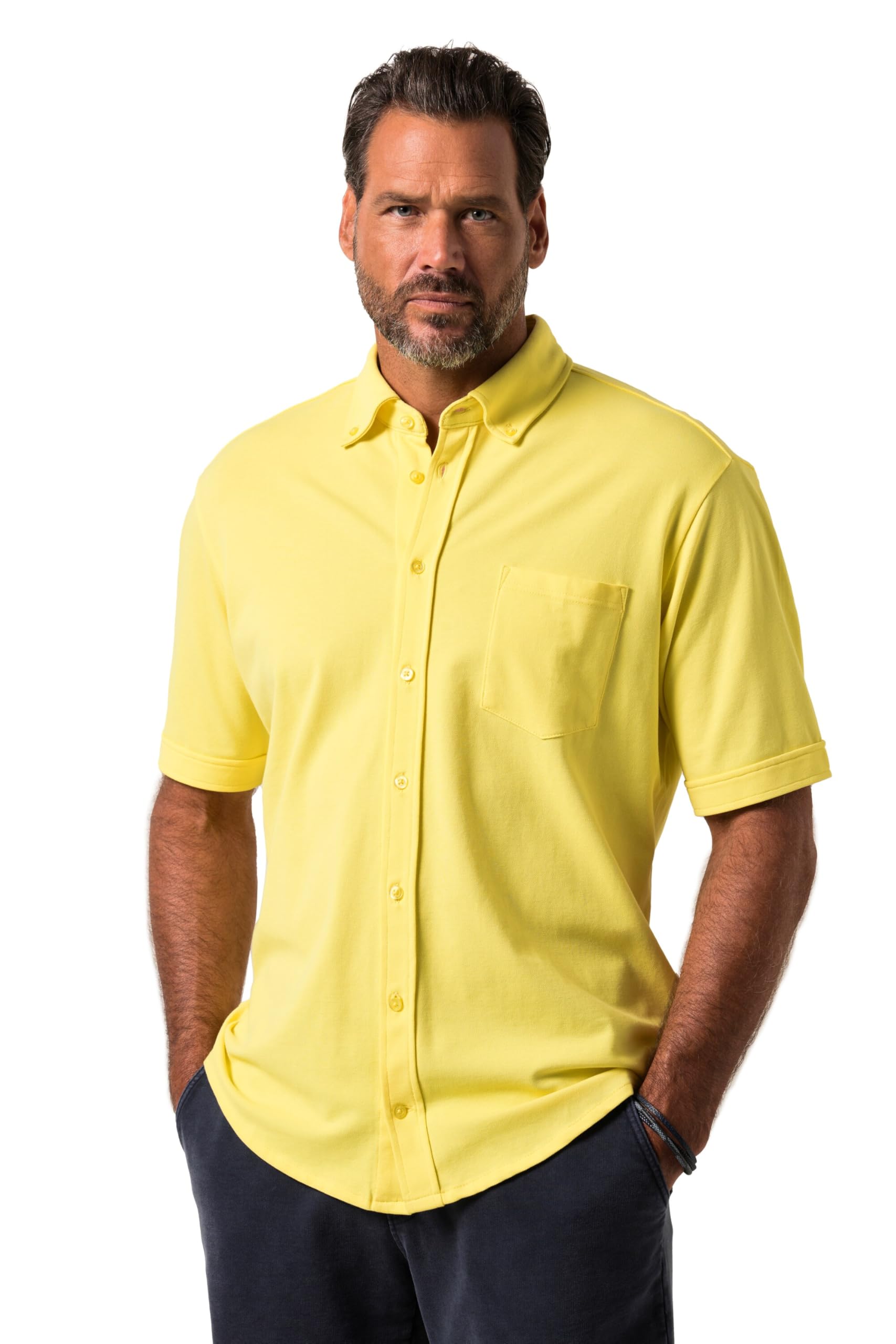 JP 1880 Herren große Größen Übergrößen Menswear L-8XL Piqué-Hemd, FLEXNAMIC®, Halbarm, Buttondown-Kragen, Modern Fit 826595