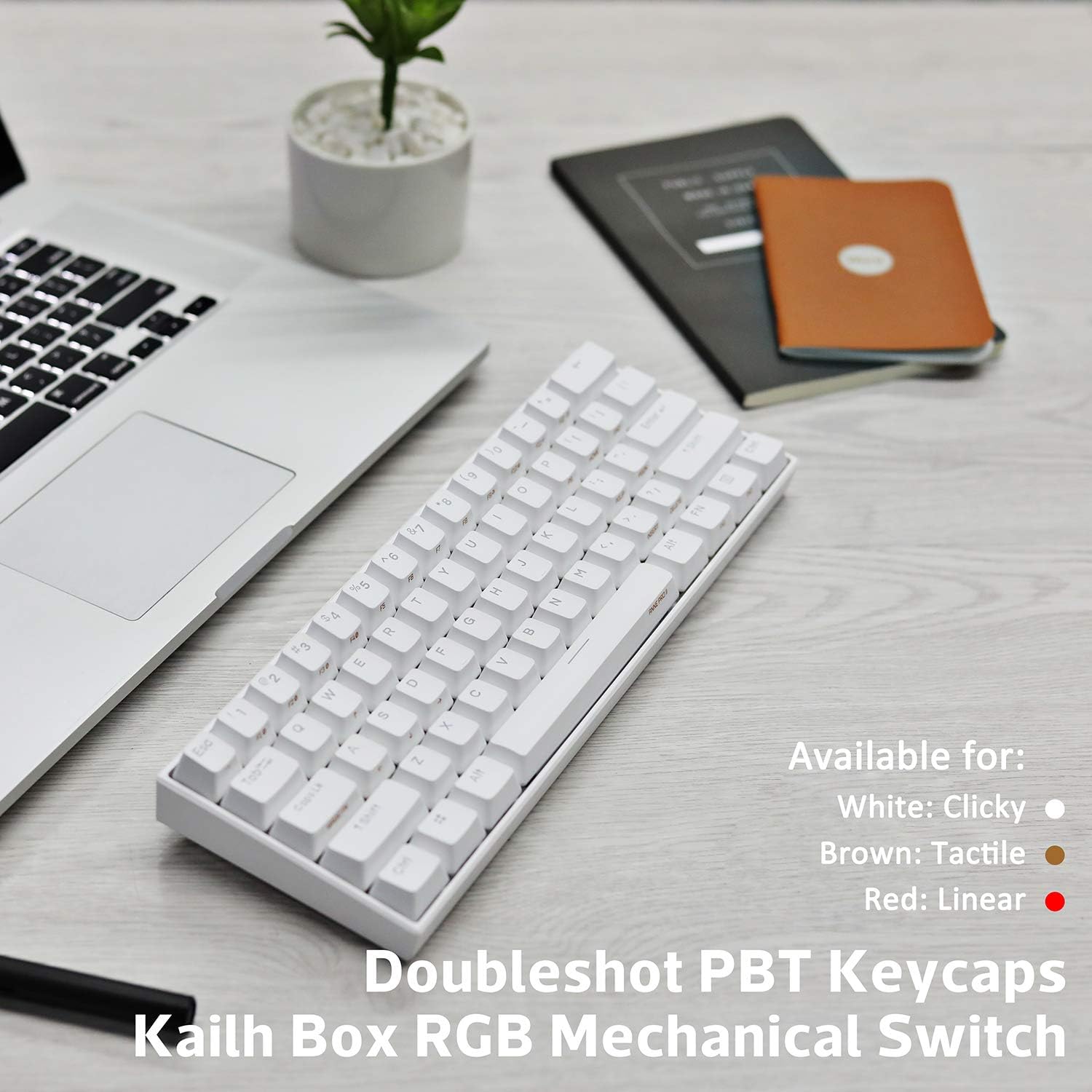 Gеt Chеар Prісе ANNE PRO 2, 60% Wired/Wireless Mechanical Keyboard (Kailh Box White Switch/White Case) - Full Keys Programmable - True RGB Backlit - Tap Arrow Keys - Double Shot PBT Keycaps - NKRO - 1900mAh Battery