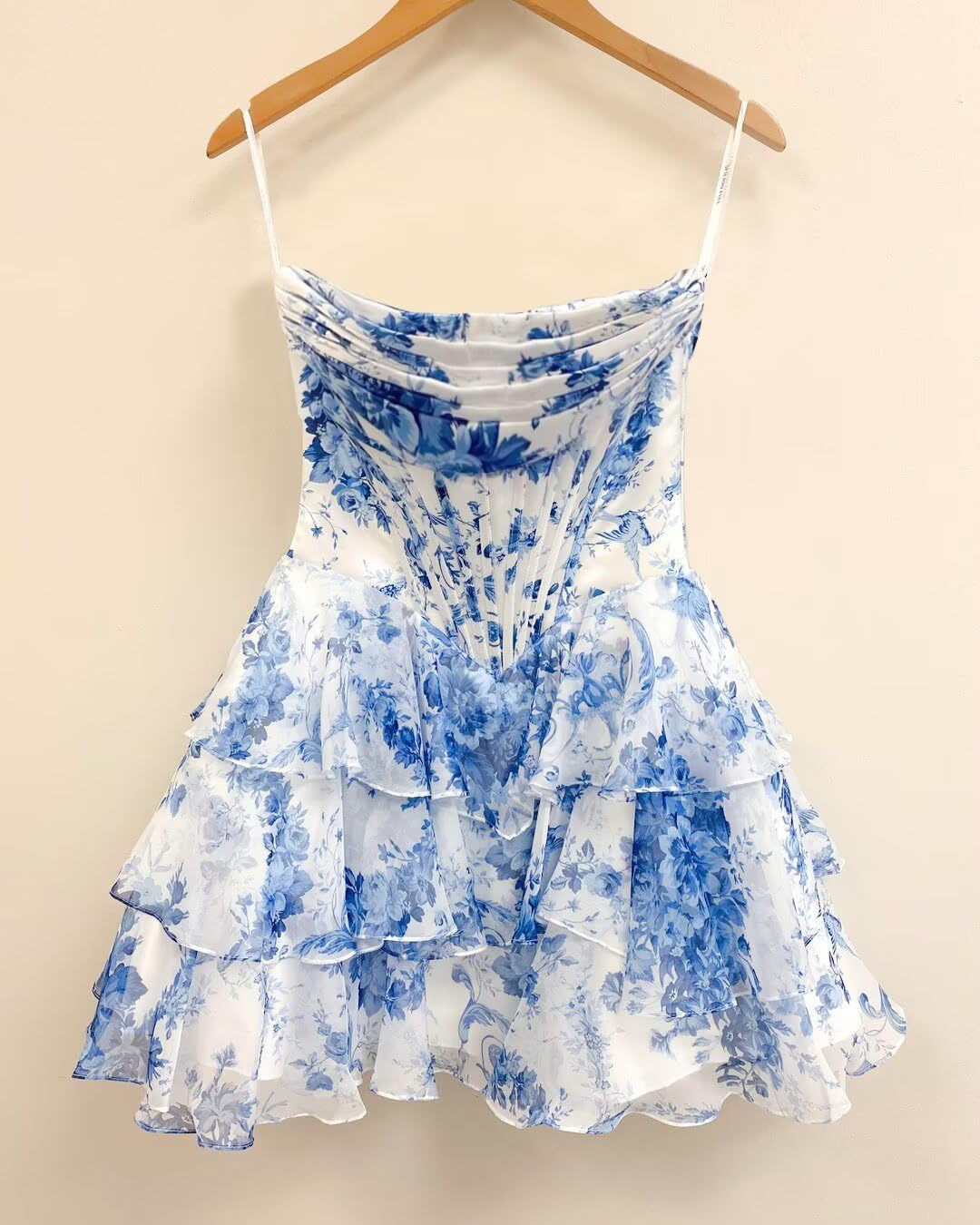 Spaghetti Straps Ruffles Short Homecoming Dresses Corset Floral Chiffon Mini Cocktail Prom Dress