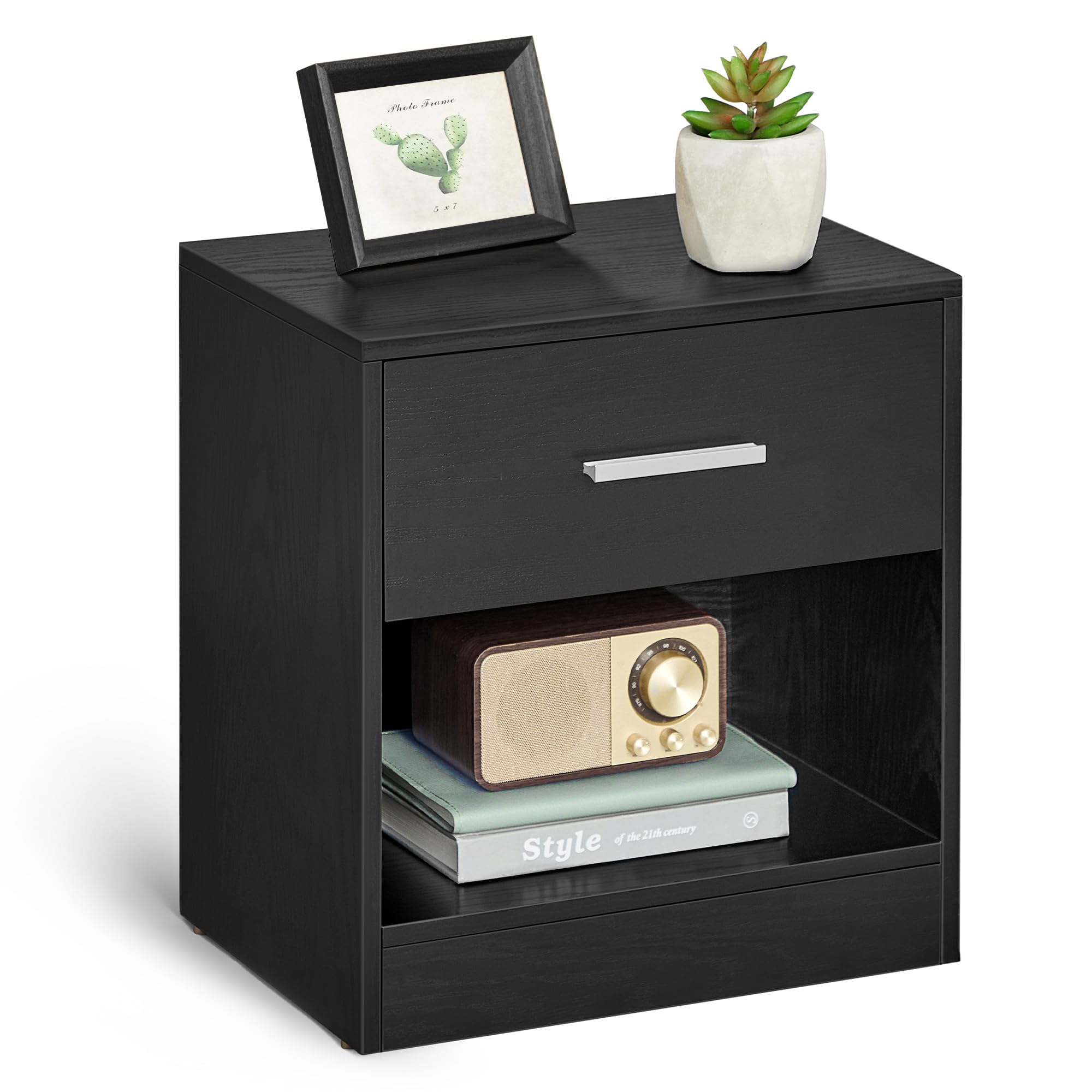 Vasagle Bedside Tables, Set Of 2, Side Table With Drawer, Handle, Open Compartment, End Table, For Bedroom, Living Room, Classic Black Let819t56