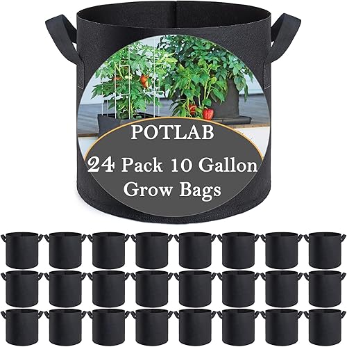 Bolsas de cultivo de 10 galones, paquete de 24 macetas de tela inteligentes para jardinería en contenedores, bolsas de raíces para plantas y bolsas