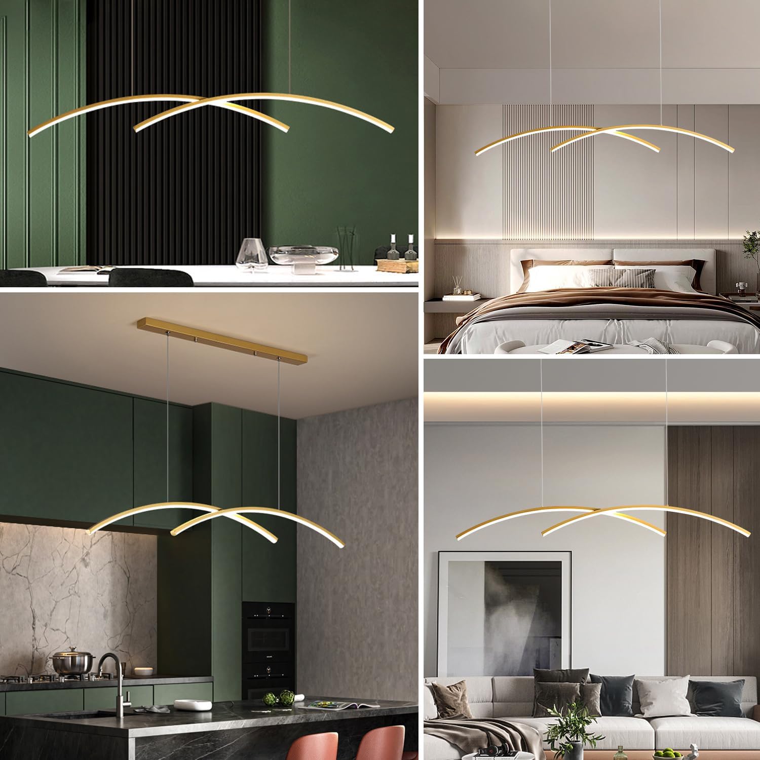 Contemporary Gold Ceiling Light 5-Light Glass Globe Lights and LED Linear Pendant Light Fixtures 26W 3000k-6000k Dimmable Pool Island Light for Dining Room