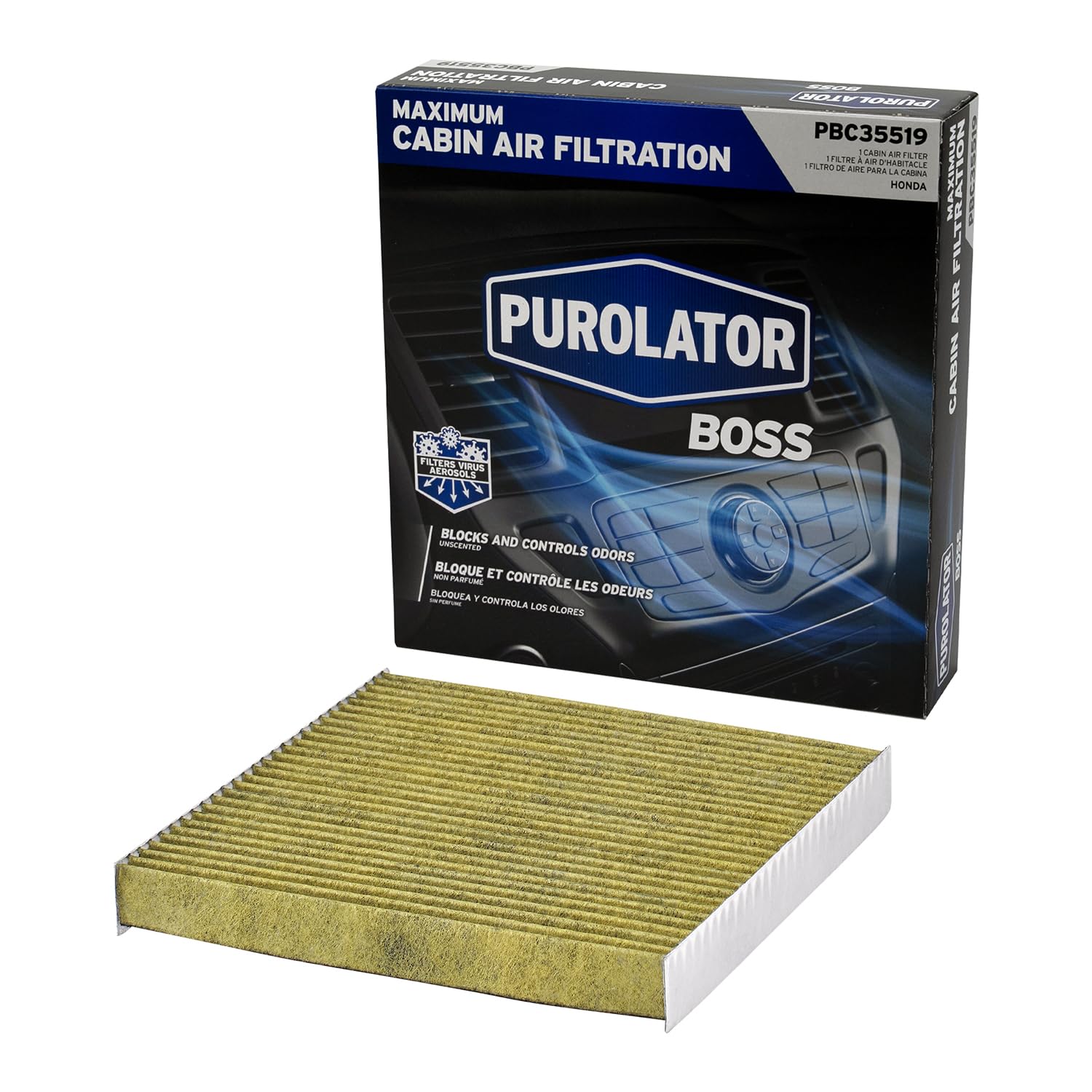 - Purolator PBC35519 PurolatorBOSS Automotive Cabin Air Filter with Activated Carbon, Car & Truck Passenger Compartment OEM Filter Replacement for Honda Civic, Accord, CR-V and more