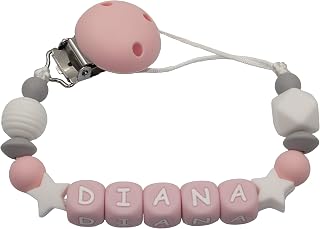 Custom Dummy Clip | Star Soother Holder | Pink Grey White Dummy Chain
