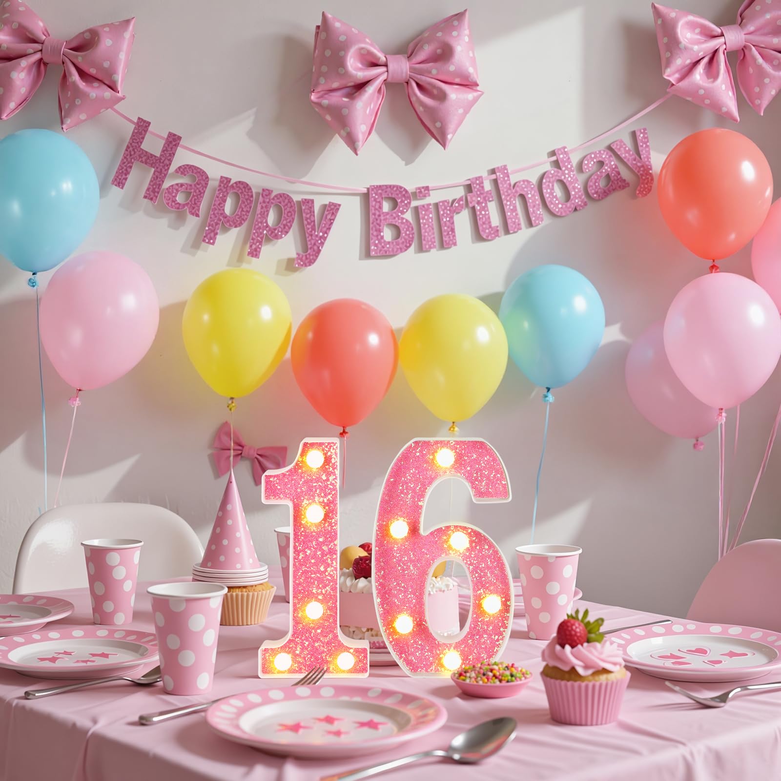 Numeri luminosi a LED per 16° compleanno, con luci rosa per ragazze, cartello luminoso per festa di compleanno, sfondo, anniversario, decorazione per la casa, rosa
