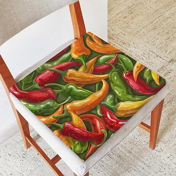 Vegetables Chili Peppers Seat Cushion Comfort Square Chair Cushion Non-Slip Memory Foam Chair Pads Washable Seat Pad for Dinning Kitchen Office Patio Outdoor Chair Cushions, 16"x16"