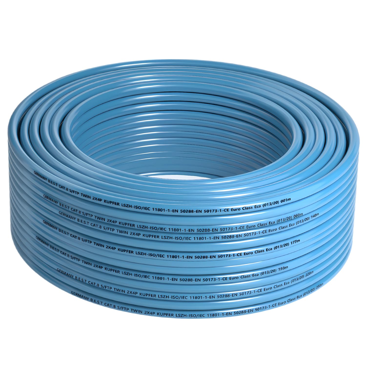 Germany B.e.s.t Cable de red de 25 m CAT 8 Duplex, cable de instalación, cable de cobre LAN, cable Ethernet S/FTP 40 Gbps Cat 8 de cobre puro, cable de datos PoE++, LSZH, cable de datos