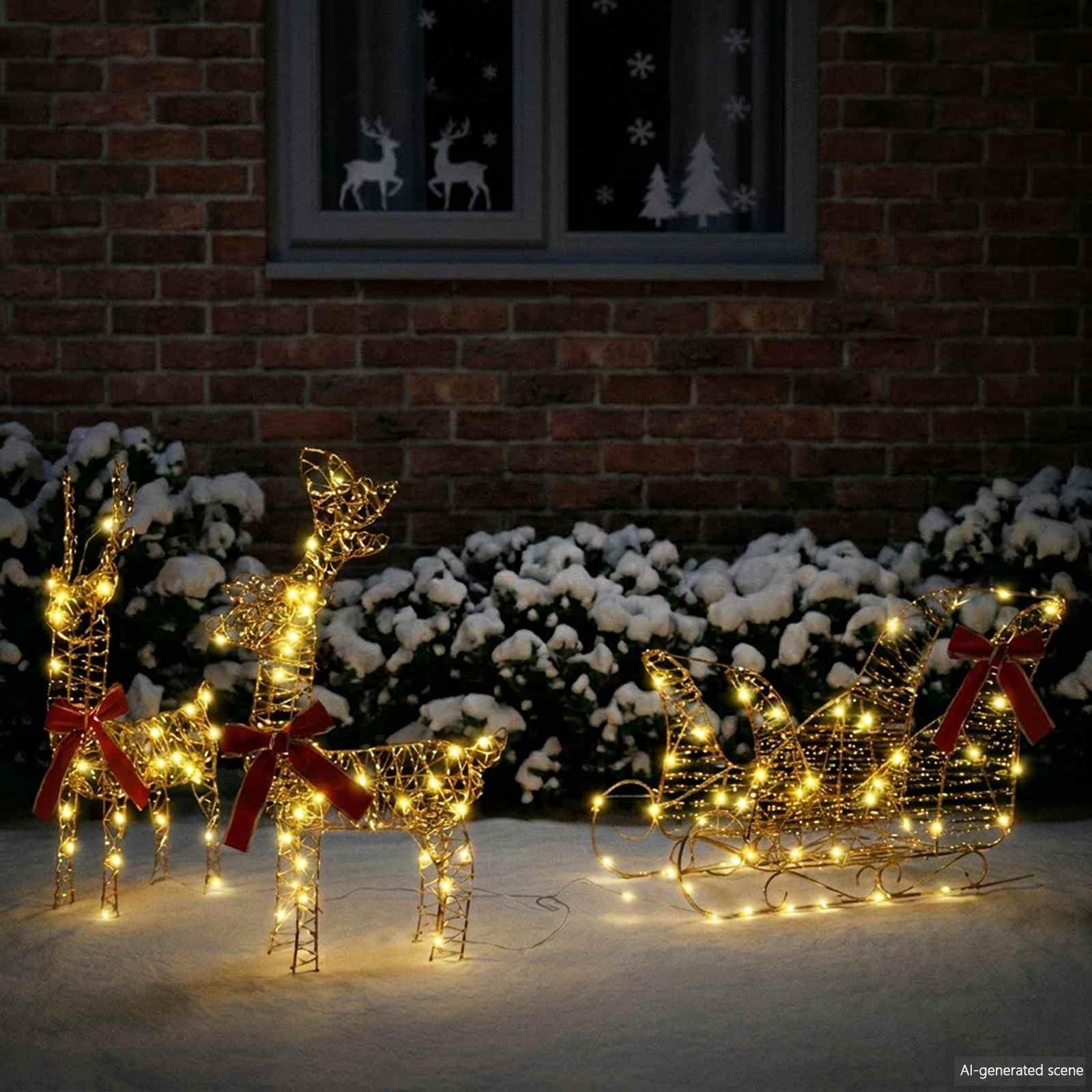 vidaXL Rentier Zieh Schlitten 160 LEDs Warmes Weiß 30 x 12 x 55 cm PET