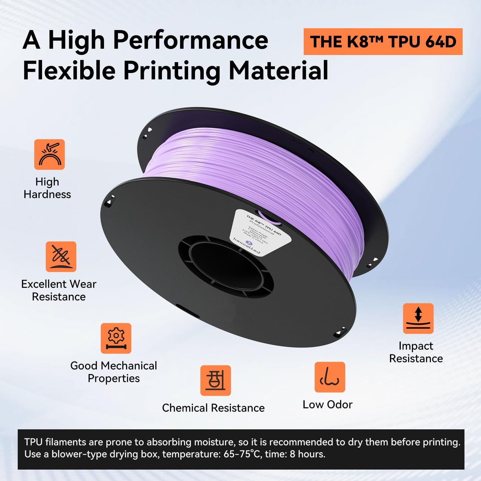 kexcelled Filamento TPU 64D Negro Pack 1,75mm 2kg | Alta Dureza, Resistencia al Desgaste, Material 3D Compatible con la Mayoría de las Impresoras FDM