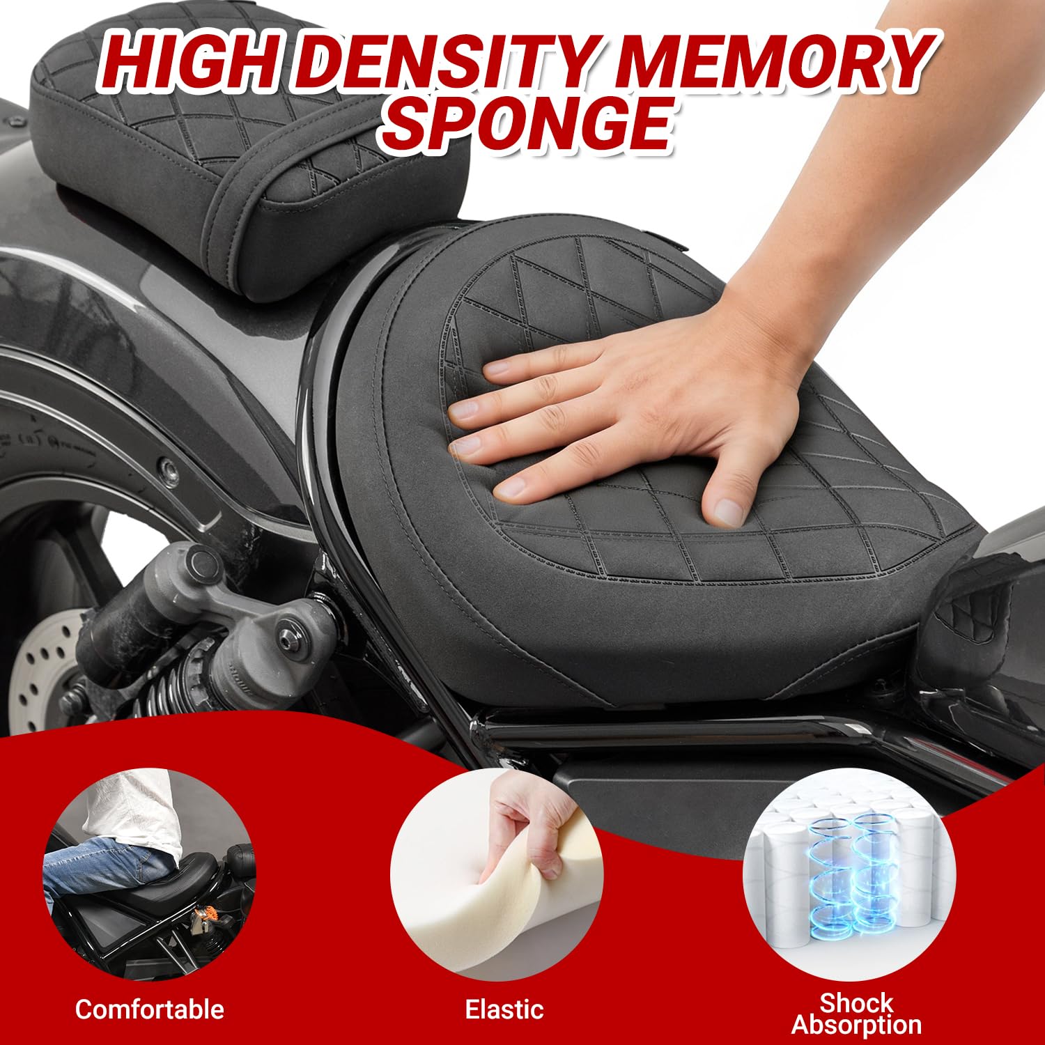 Motorrad Fahrer Sitz Sitzbank für Rebel CMX 1100 CMX1100 CM1100 2021 2022 2023 2024 2025 2026 Fahrersitzkissen Solo Set (Schwarz)