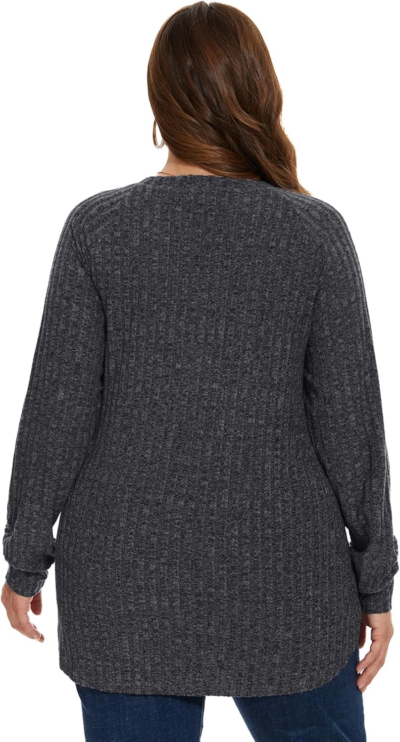 MONNURO Women's Plus Size Tunic Sweaters - Casual Long Sleeve Button-Down Shirt for Leggings - Image 4