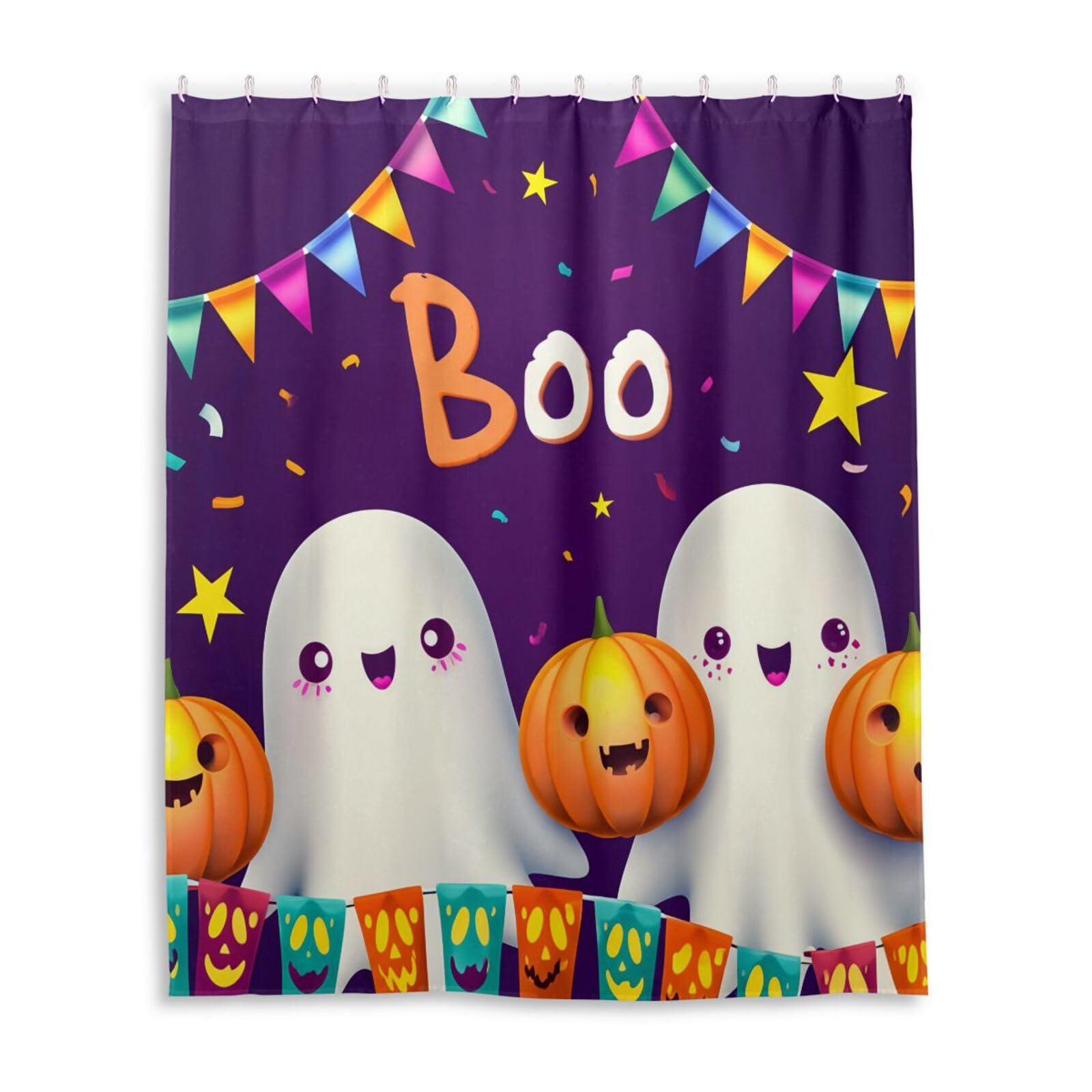 DUOBU Halloween Boo Shower Curtain Washable Waterproof Fabric Bath Curtain 60x72Inch Shower Curtains with Hooks for Bathroom Decor