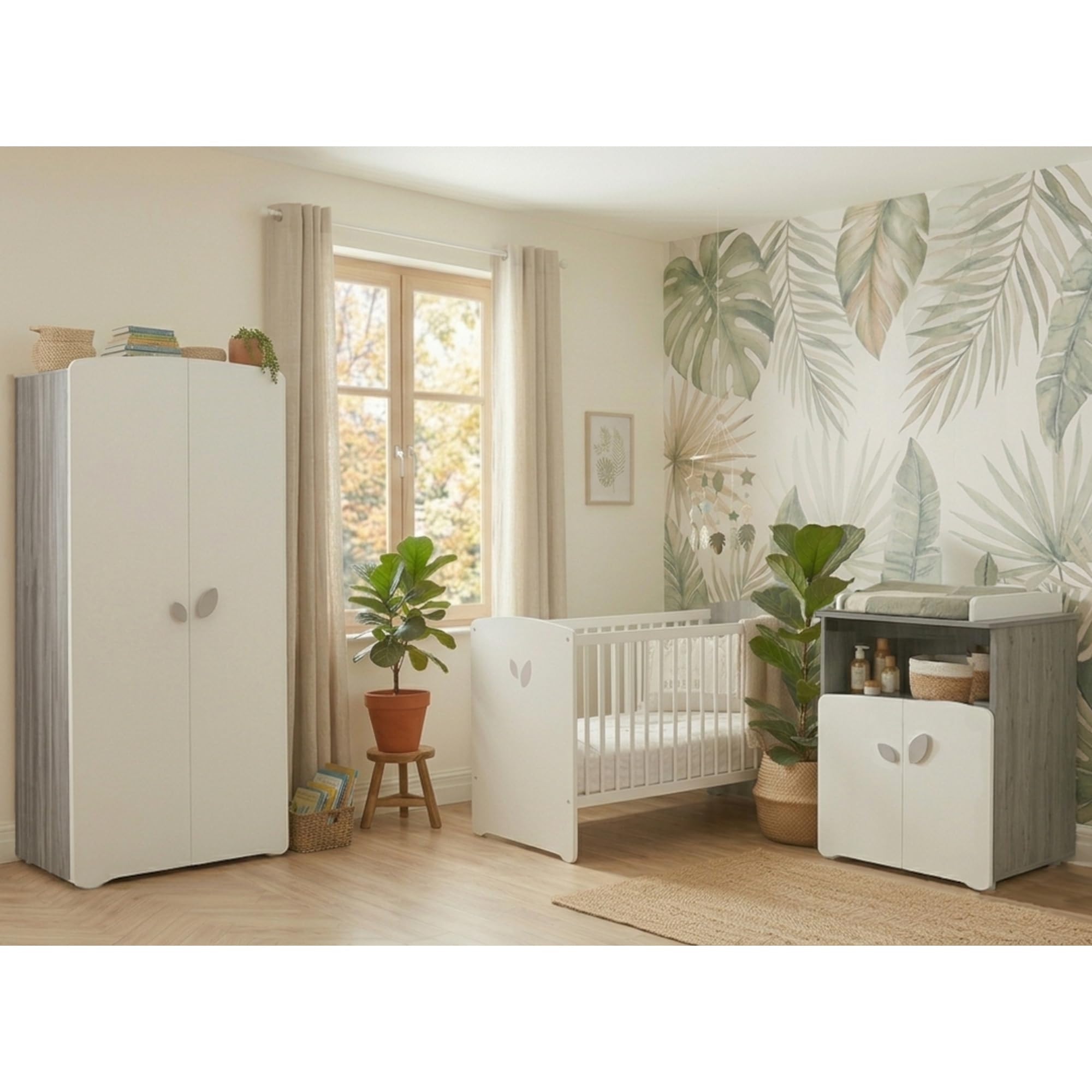 BabyPrice Chambre Trio lit, Commode à Langer et Armoire en Bois Blanc