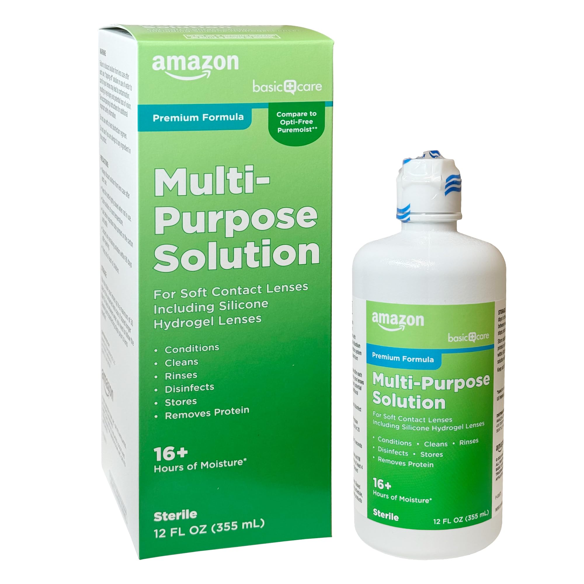 Amazon Basic Care Multi-Purpose Contacts Solution - Premium Formula, 12 fl oz (Pack of 1)