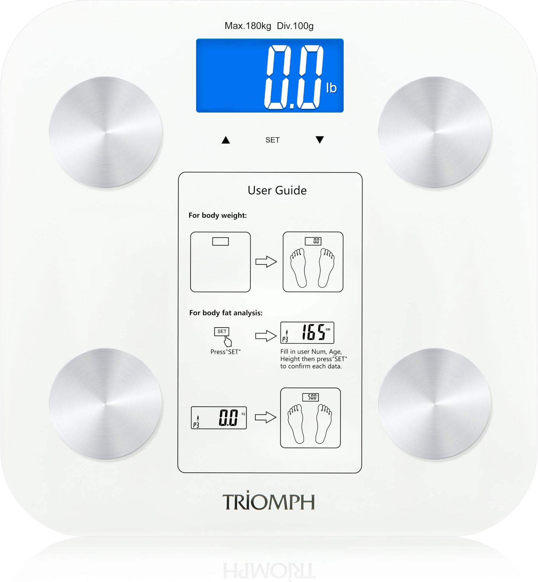 Body Fat Scale, Digital Bathroom Scale Body Composition Analyzer with Backlit LCD for Body Weight, Fat, Water, Muscle, BMI, Bone Mass and Calorie, 10 Users, 400 lbs Fat Loss Monitor, White