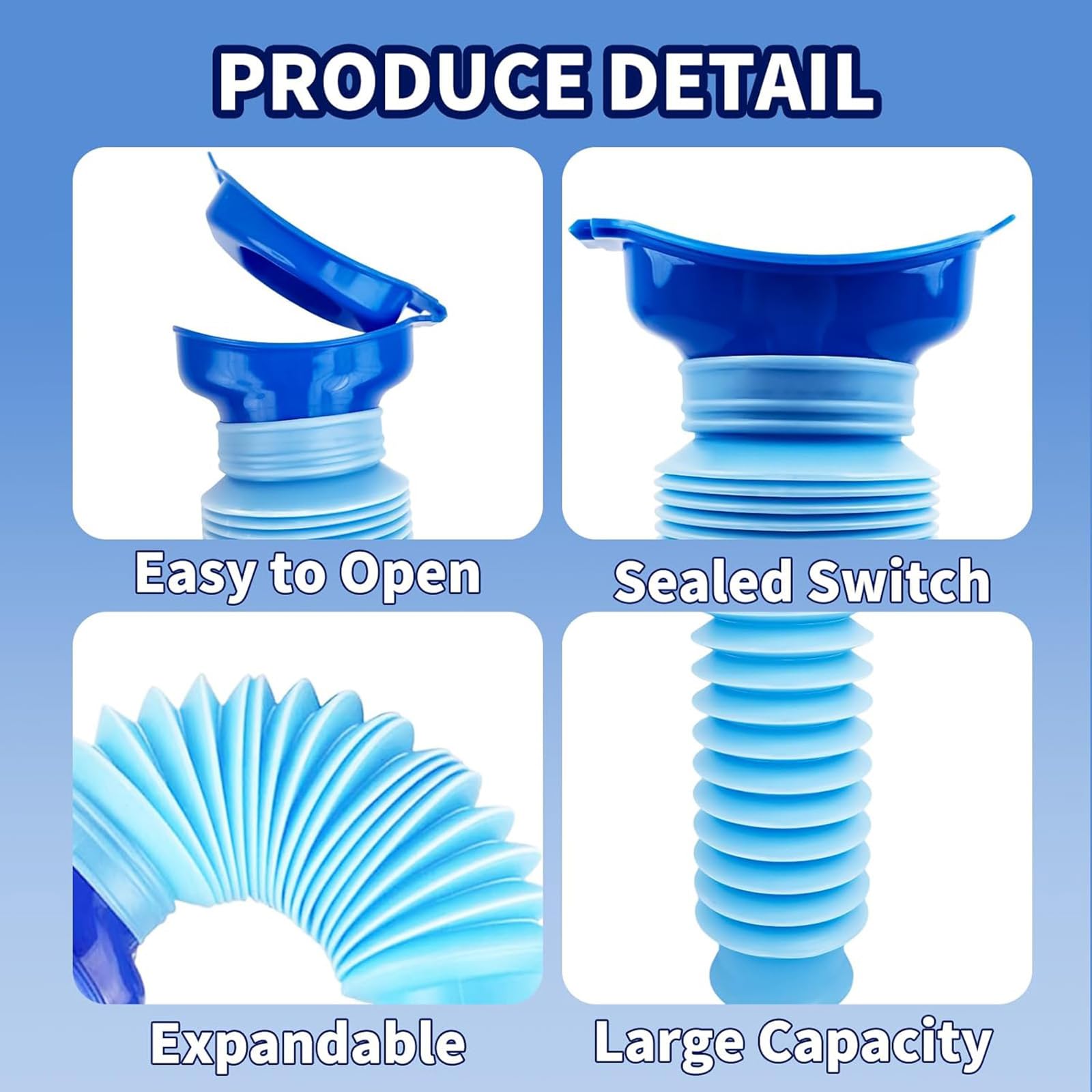 Lot de 2 urinoirs Portables d'urgence, Urinoir Rétractable, Urinoir Homme Femme Portable, Mini Toilette Portable pour Camping, Bouteille Urine Réutilisable, pour Le Camping, la randonnée