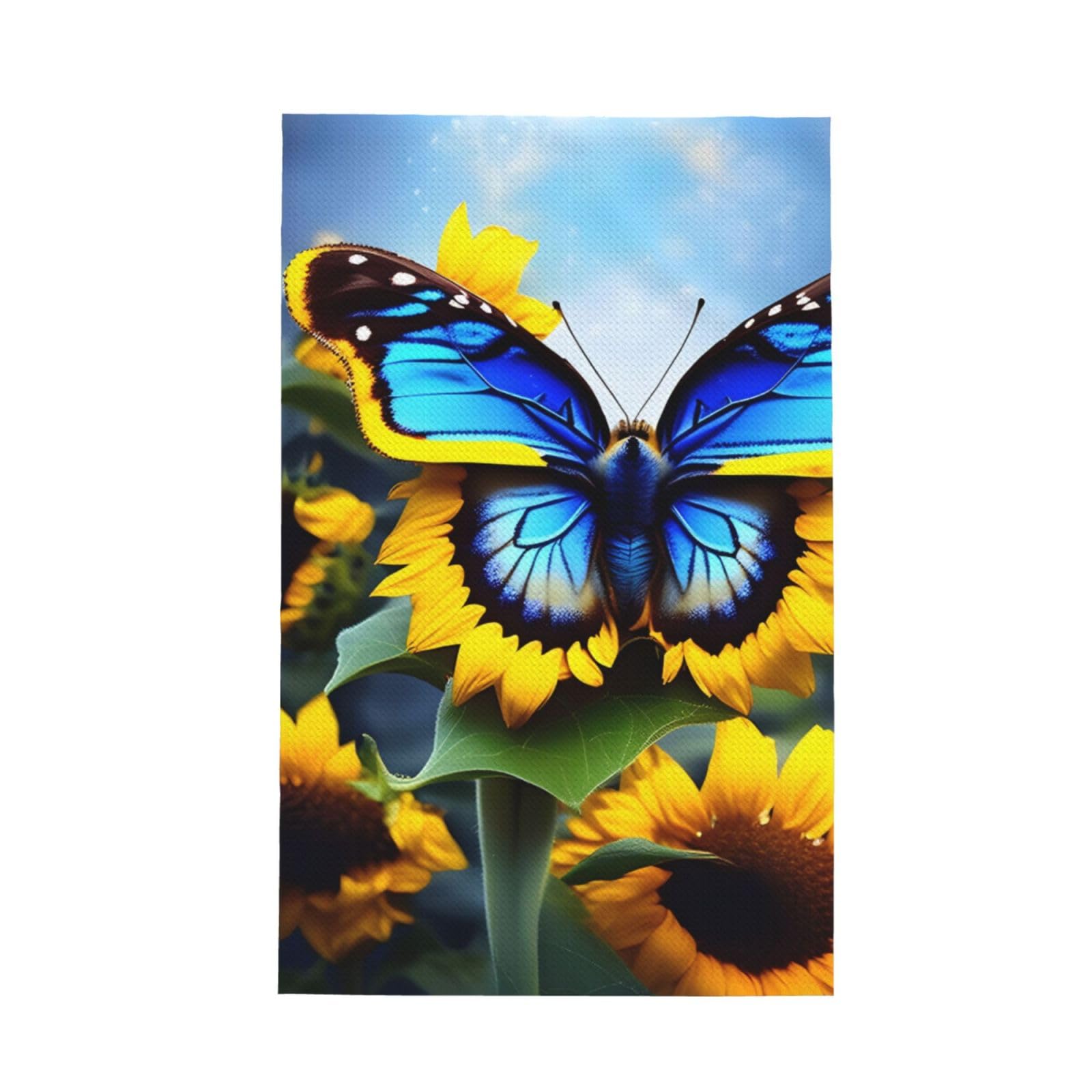 Sunflower Blue Butterfly Super Absorbent Microfibre Waffle Towels Fast Drying Dish Cloths Home Cafe Barista