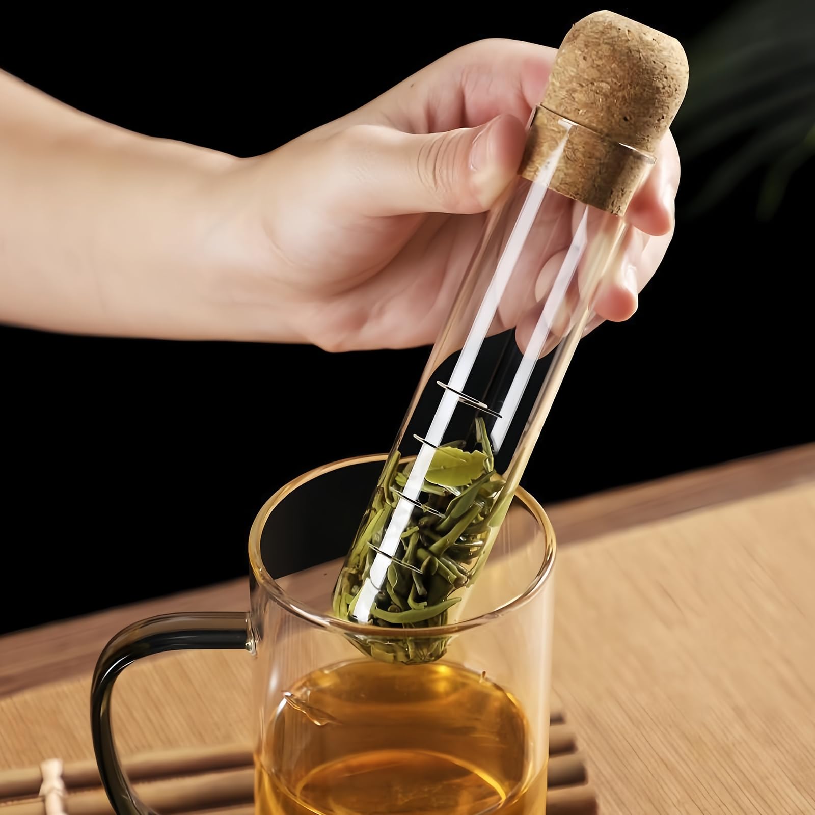 2 Infuseurs à Thé En Verre Transparent Avec Bouchon Liège - Réutilisables, Pour Théière, Mug Et Bouteille