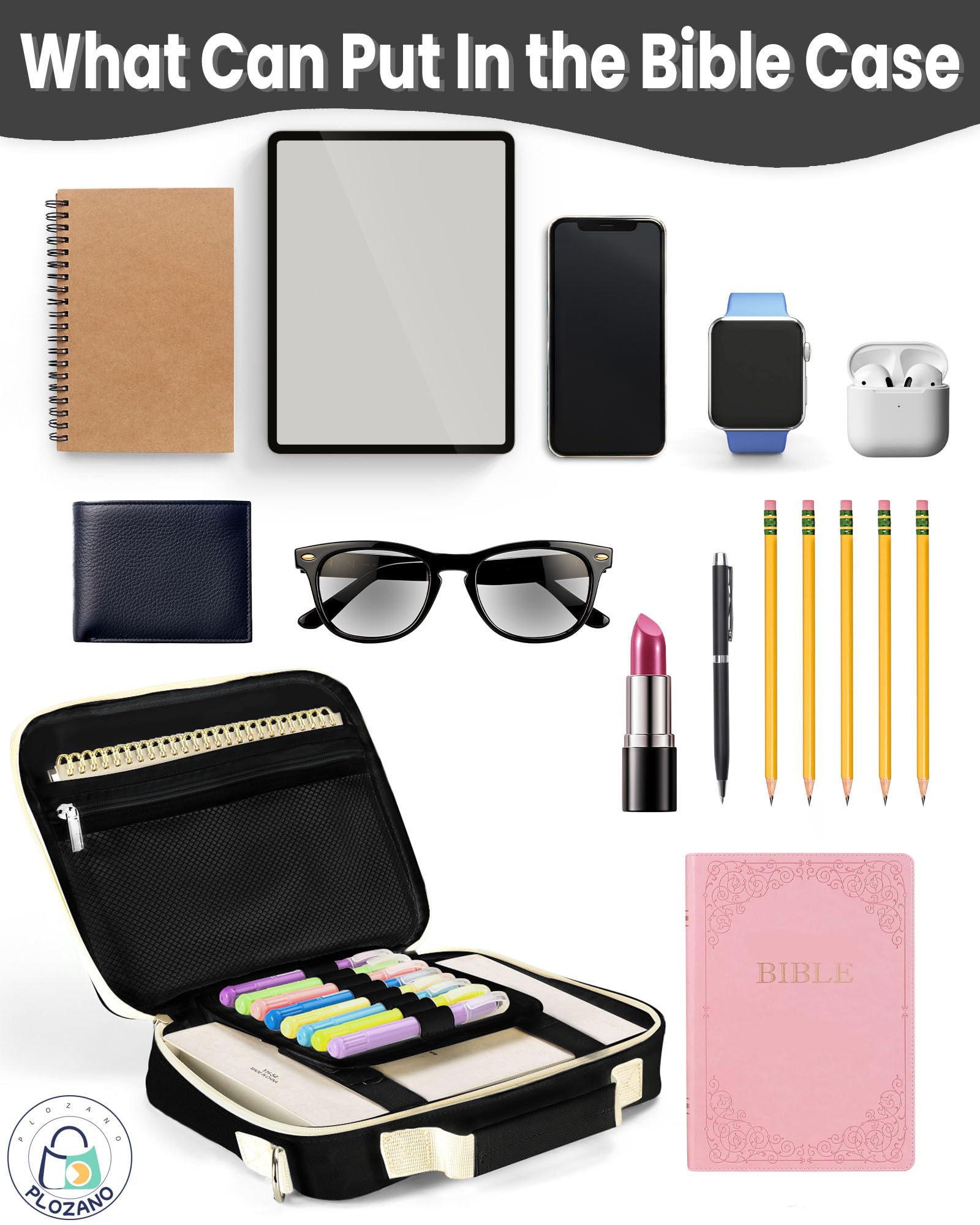 PLOZANO Funda para la Biblia para Mujer, Bolsa Grande de felpilla con Correa para el Hombro, Bolsas de Transporte de la Biblia Azul para Accesorios de Estudio de la Biblia, Regalo para Mujeres