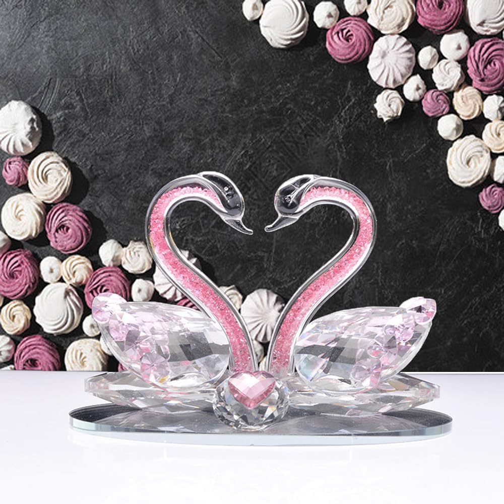 Crystal Swan, Crystal Swan Figurines, Couple Lover Swan Statues, Clear Crystal Swan Ornaments Collectibles, Paperweight Wedding Living Room Home Office Tabletop Decor Valentine's Day (Pink, 6.3"/16cm) - Image 5