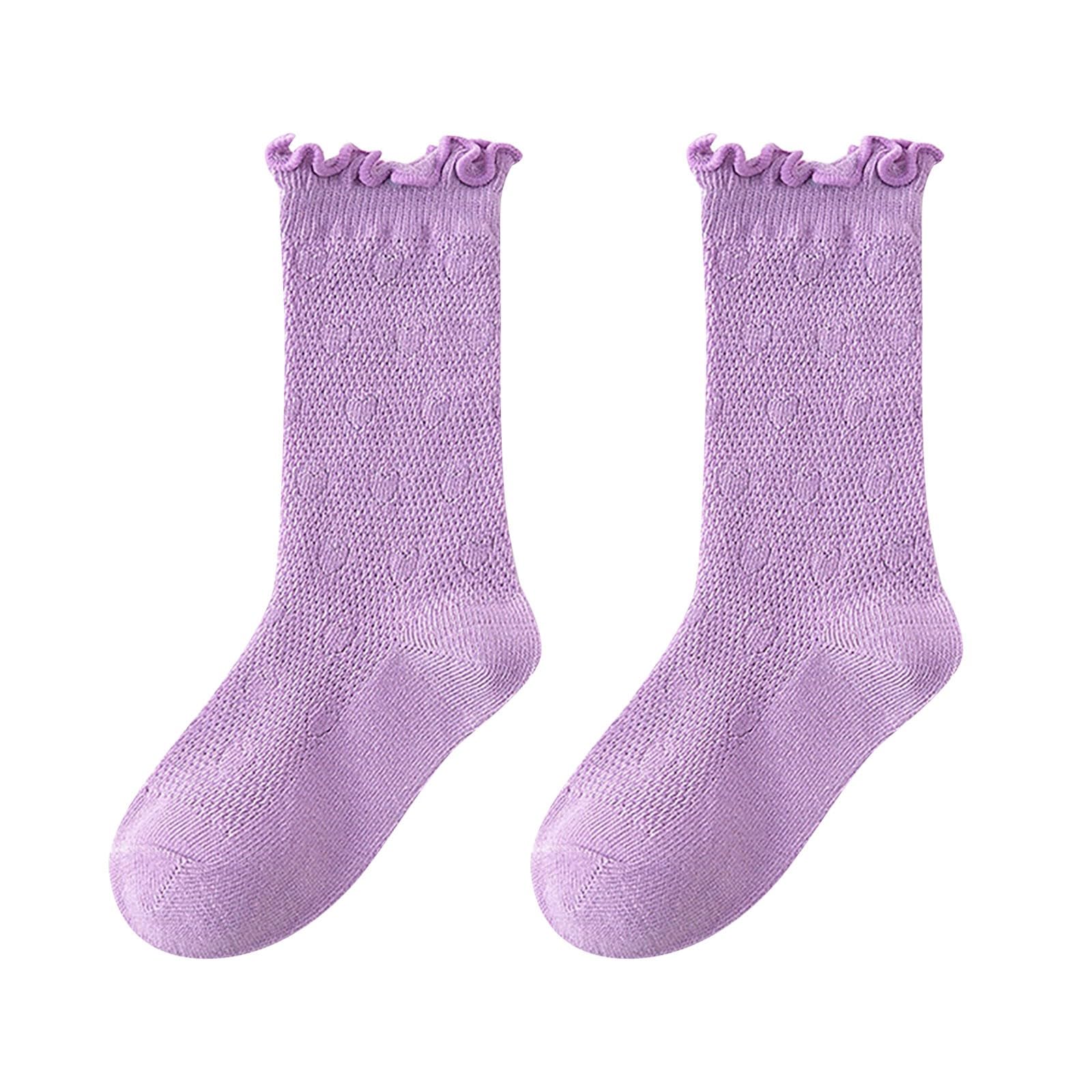 Girls Mid Calf Socks Baby Toddler Kids Ruffle Socks Infant Anti Slip Floor Socks Children Casual (Purple, 6-8 Years)