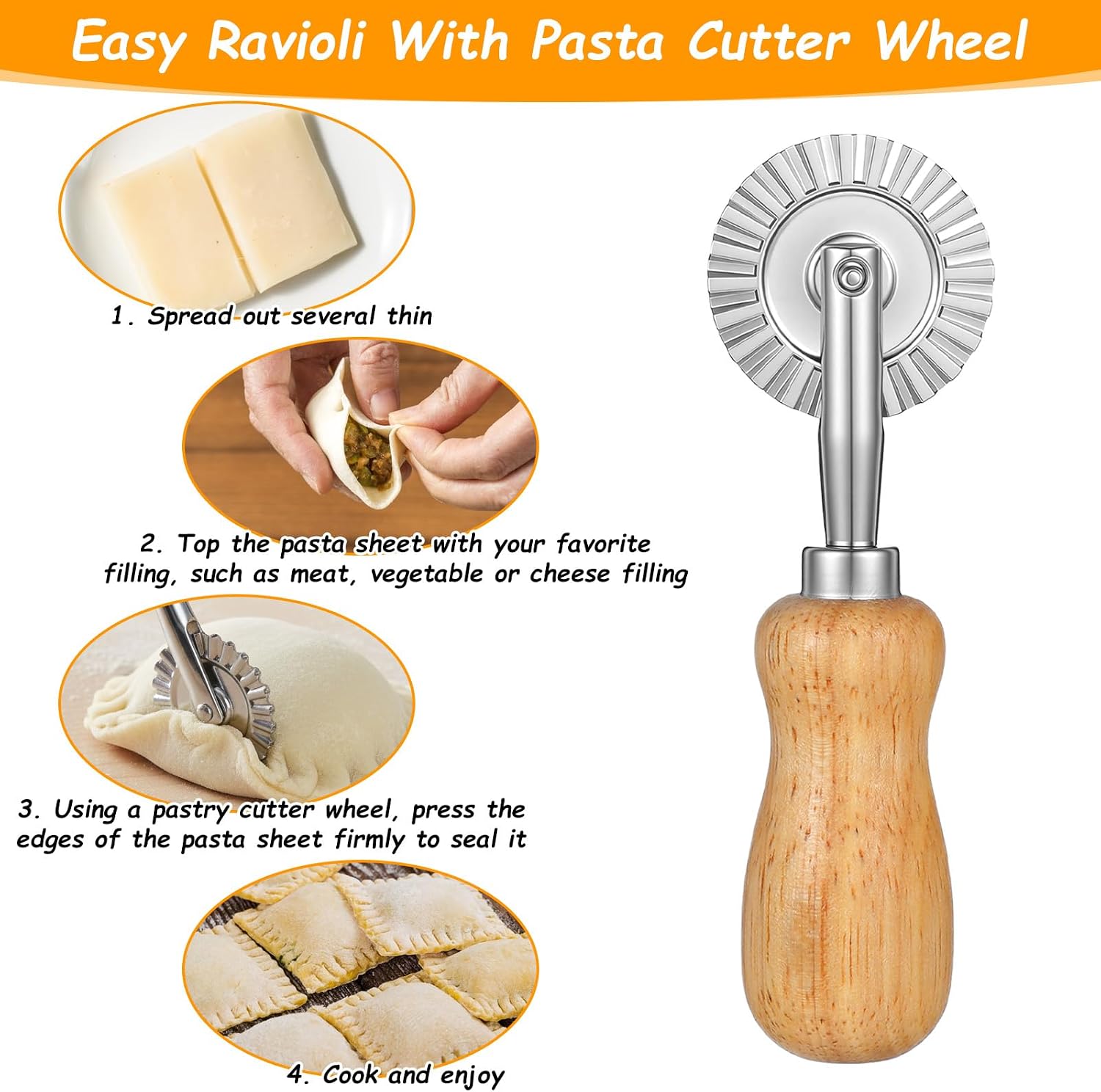 2 Pcs Pasta Cutter Wheel Sturdy Fluted Ravioli Cutter Wheel