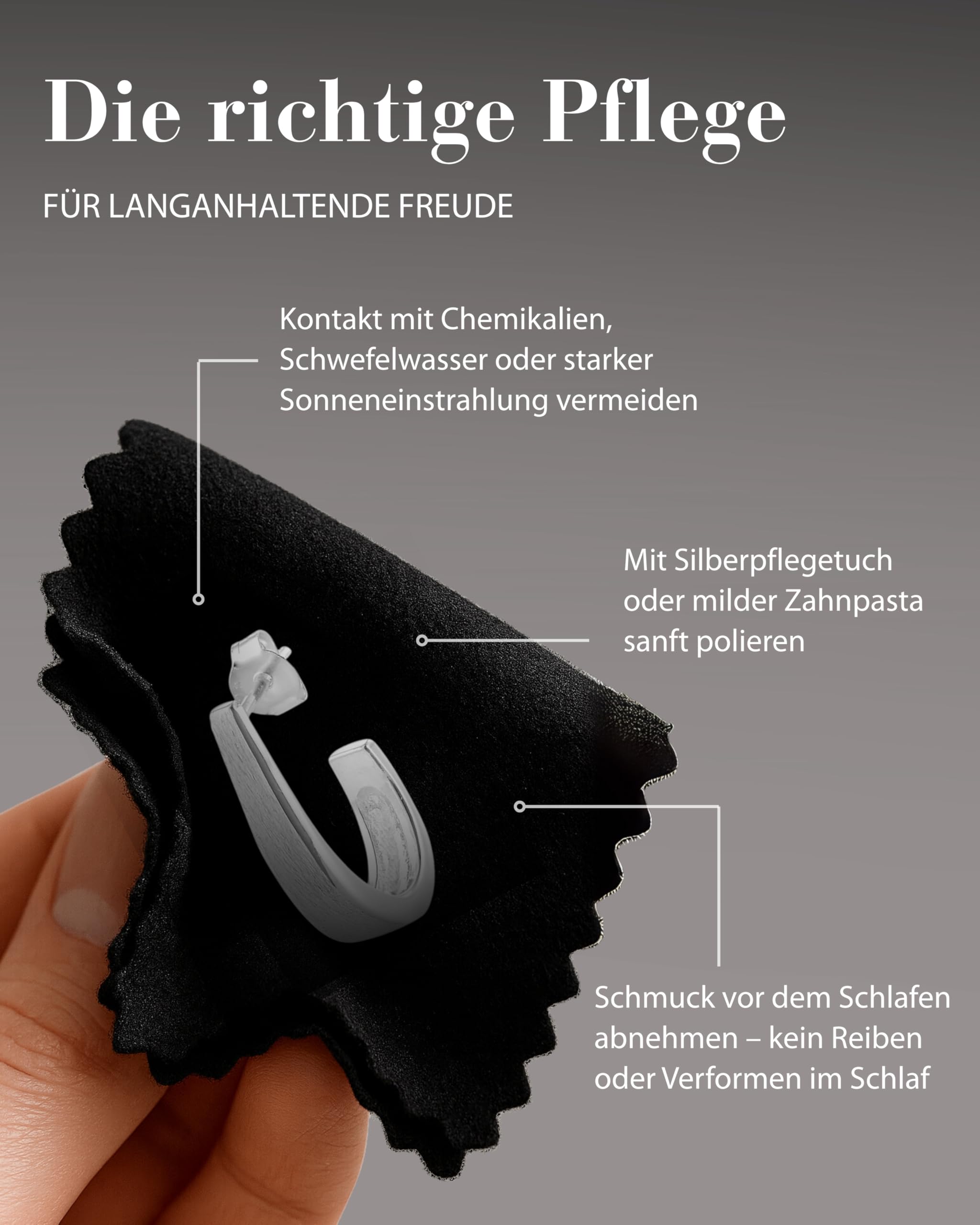Vinani Damen Ohrstecker 925 Silber - Halb Creolen klein mattiert - Ohrringe aus 925 Sterling Silber - 2CHA