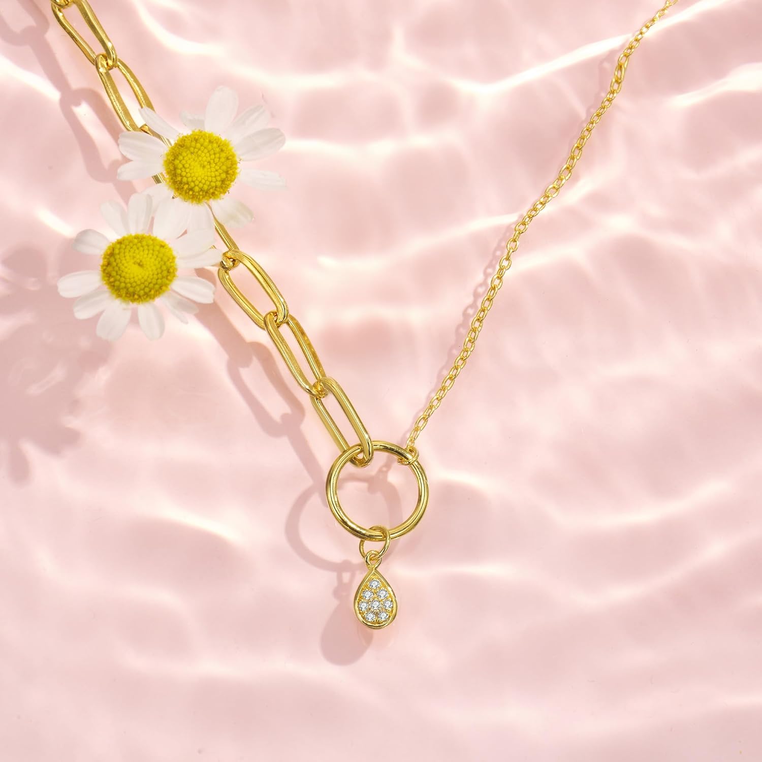 Hope Necklace | Diamond Necklaces For Women Gold | Natural Good-Cut White Diamond 8pc | 18K Yellow Gold Plated | 925 Sterling Silver | Adjustable Sizes