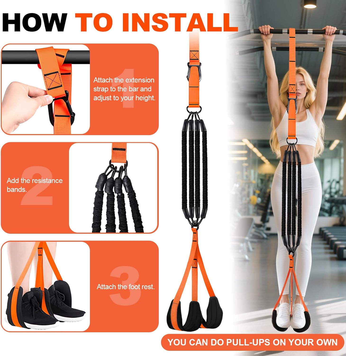 Pull Up Assistance Bands 65-260lbs, 4 Heavy Duty Pull Up Resistance Bands with Fabric Feet/Knee Rest for Pull Up Bar, Body Strength Training, Home Gym Fitness - Image 4