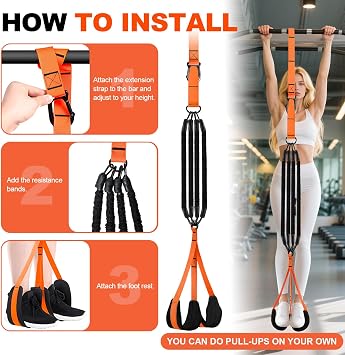 Pull Up Assistance Bands for Pull Up Bar, 4 Heavy Duty Pull Up Bands with Fabric Feet/Knee Rest for Body Strength Training, Home Gym Fitness