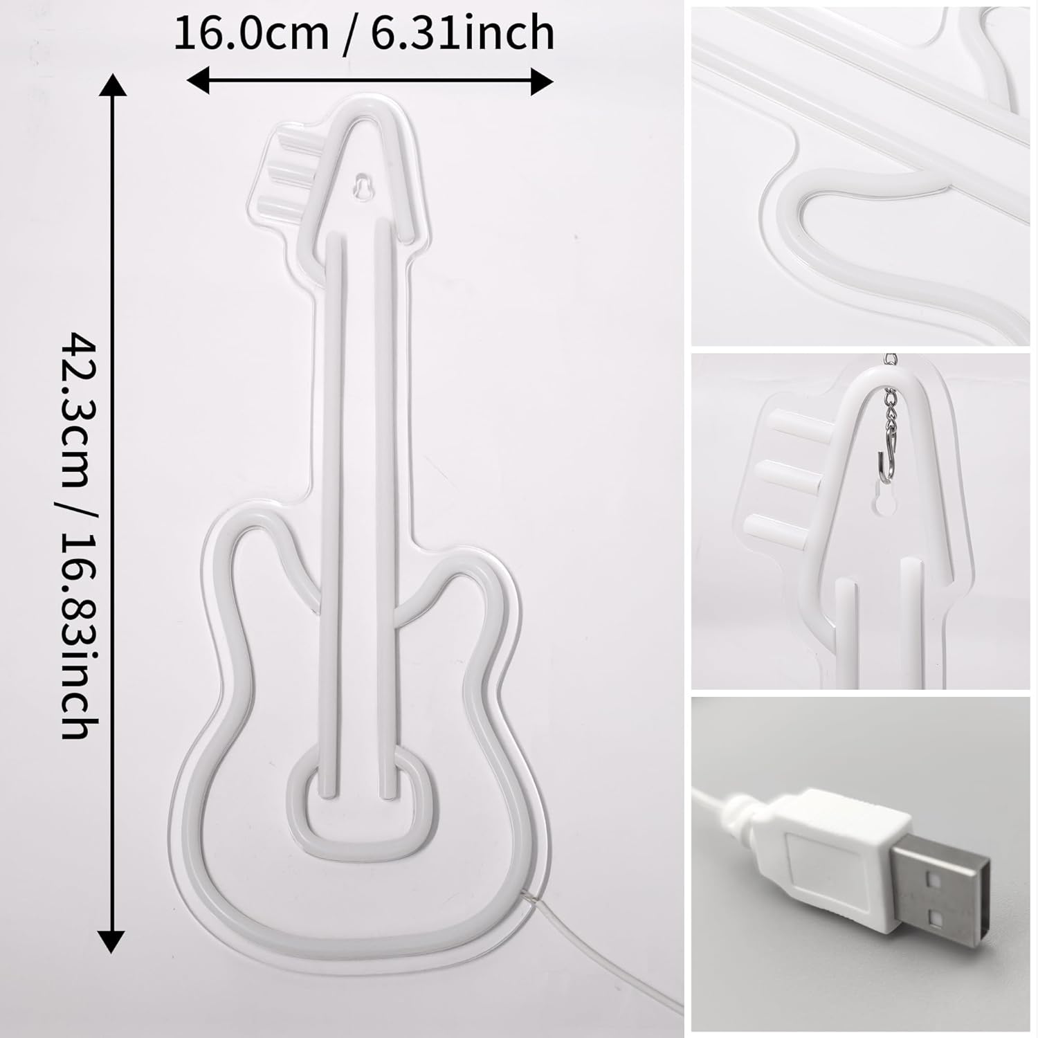 Attivolife Guitar Neon Sign, LED Acrylic Neon Lamp with USB for Music Lover, Bedroom Art Wall Music Studio Bar Decor, Best Birthday Christmas, Wedding, Party Gift, 16.83" * 6.31"(Pink+Yellow+Blue) - Image 7