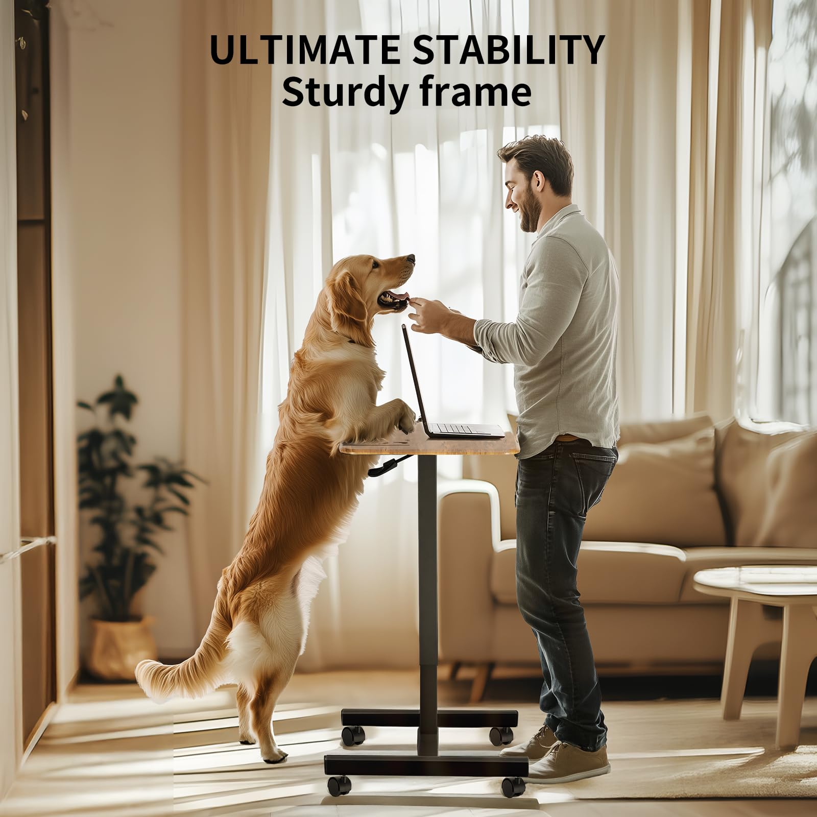 YSSOA Mobile Small Standing Desk - Rolling Desk with Adjustable Height and Lockable Wheels Sit-Stand Laptop Table Portable — view 6