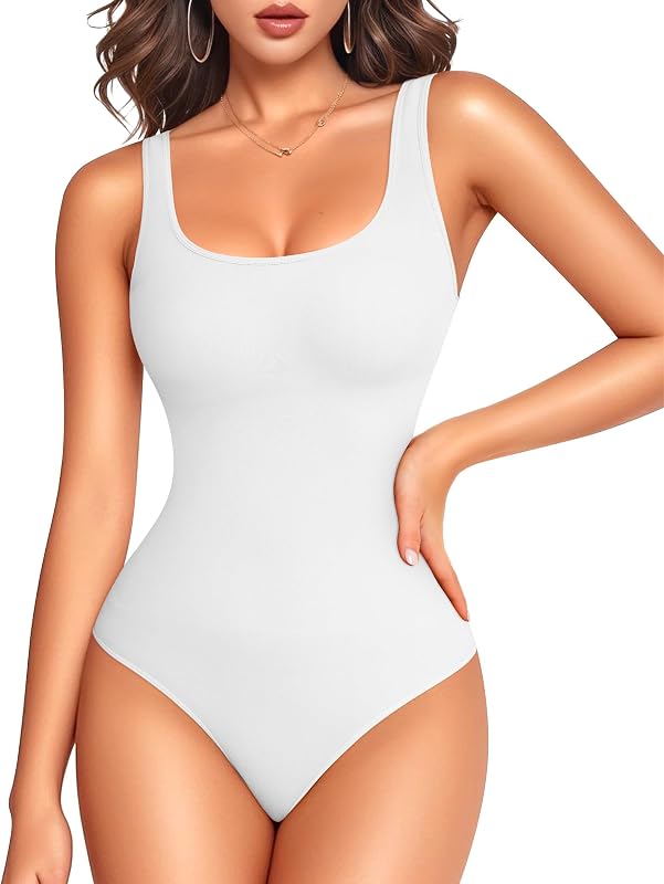 LODAY Bodysuits for Women Scoop Neck Body Suits Slim Fit Double Lined