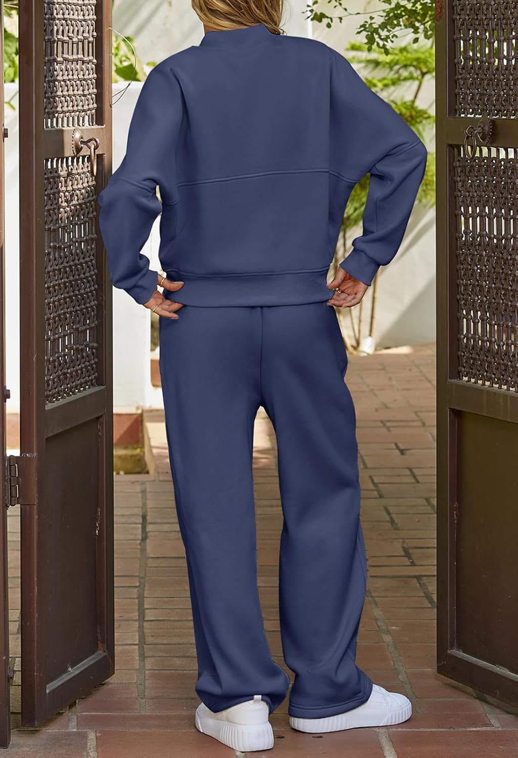 MEROKEETY Women's Fall 2 Piece Sweatsuits Set Long Sleeve Zip Up Sweatshirt Wide Leg Sweatpants Lounge Sets