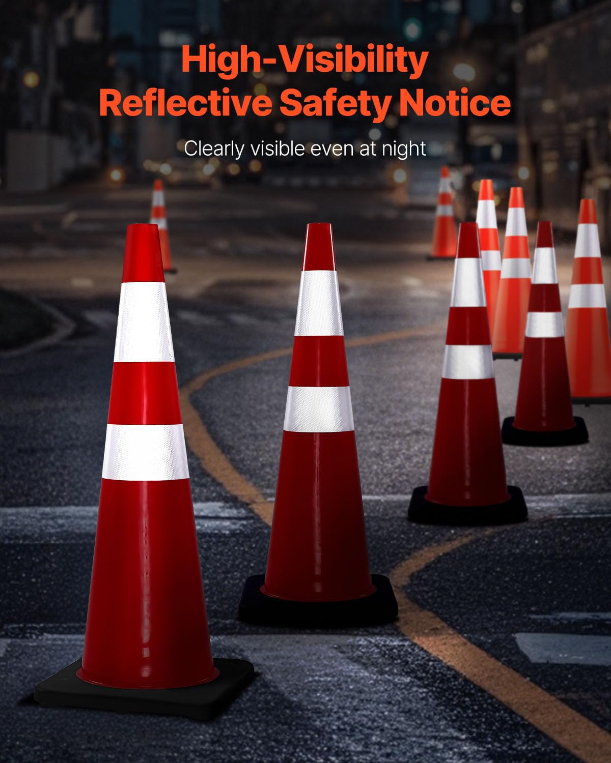 36 Inch Traffic Cones With Reflective Collars - 8 Pack Safety Cones For Construction & Parking