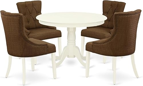 Miniatura 8 de East West Furniture HLFR5-MAH-05 - Juego de mesa de cocina de 5 piezas para 4 personas, incluye una mesa de comedor redonda con pedestal y 4 sillas