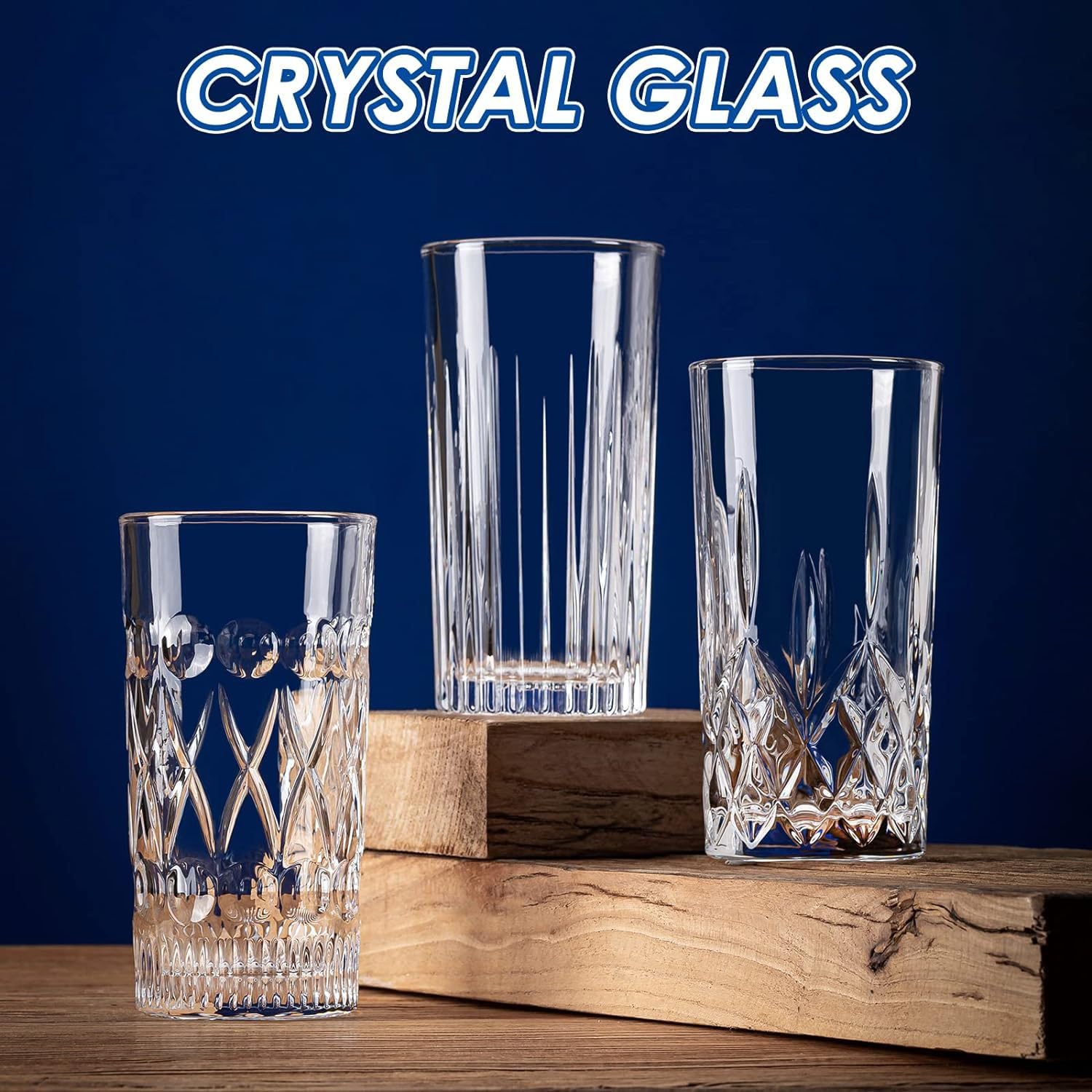 Gerippte Collins-Gläser, 420 ml, vertikal, gestreift, dickes Glas, stapelbar, transparent, für Eiskaffee, Cocktails, Saft, Wasser, 6 Stück