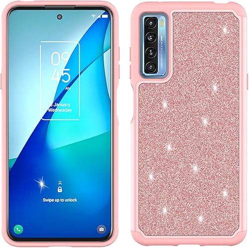 Miniatura 6 de Funda diseñada para TCL 20S con purpurina con vidrio templado, absorción de golpes, antiarañazos, resistente, duradera, protección contra caídas,