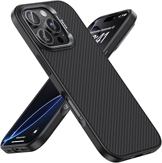 BENKS Aramid Fiber Case for iPhone 16 Pro Max - MagSafe Compatible, Dupont Kevlar 600D Fiber & TPU Protection, Carbon Fiber Look Black