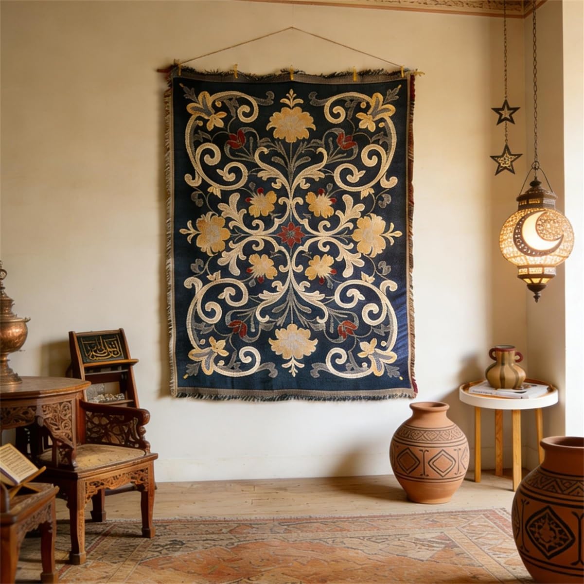Artystyczny gobelin wiszący na ścianie, kwiatowy geometryczny tkany frędzle wystrój, koc z tkaniny vintage do sypialni salonu tło świąteczne, 130 x 180 cm