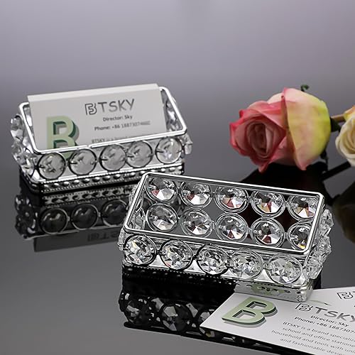 Miniatura 2 de BTSKY Paquete de 2 tarjeteros de cristal para escritorio, soporte de exhibición de tarjetas de identificación para encimera de oficina, organizador